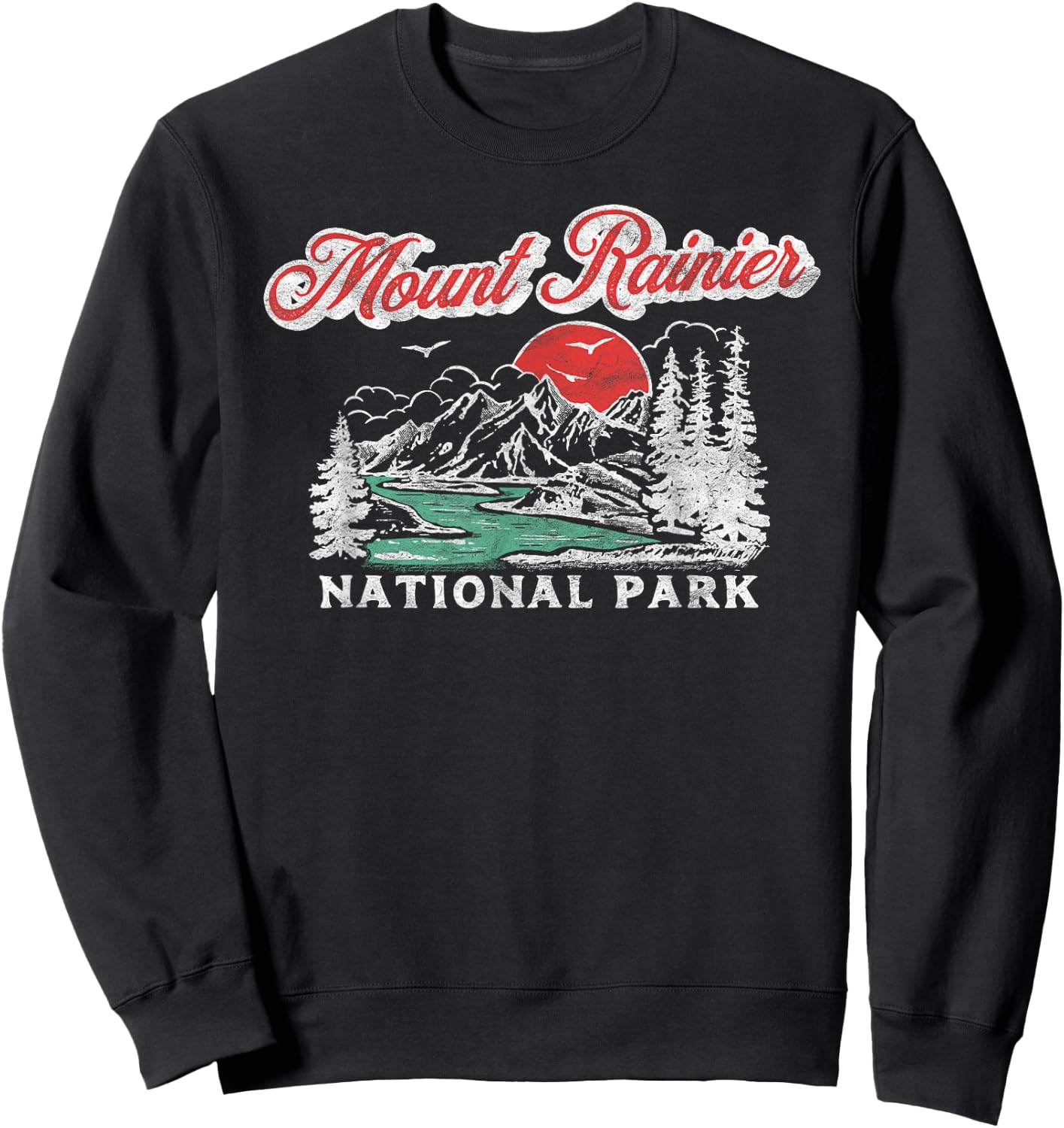 Mount Rainier National Park Retro 80's Mountains Graphic Sweatshirt - Sweatshirt | Black