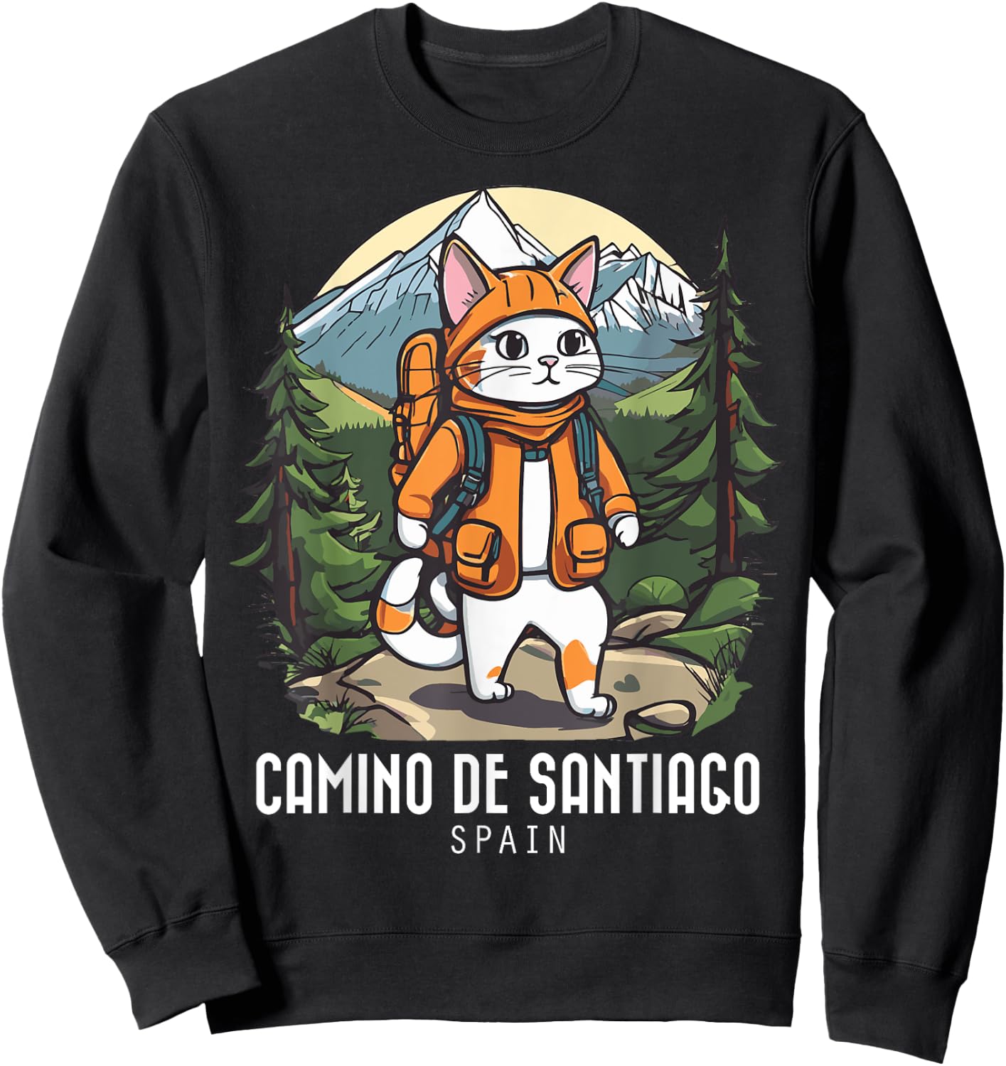 Cat Hiking Camino De Santiago Spain Souvenir Retro Mountain Women Sweatshirt - Sweatshirt | Black