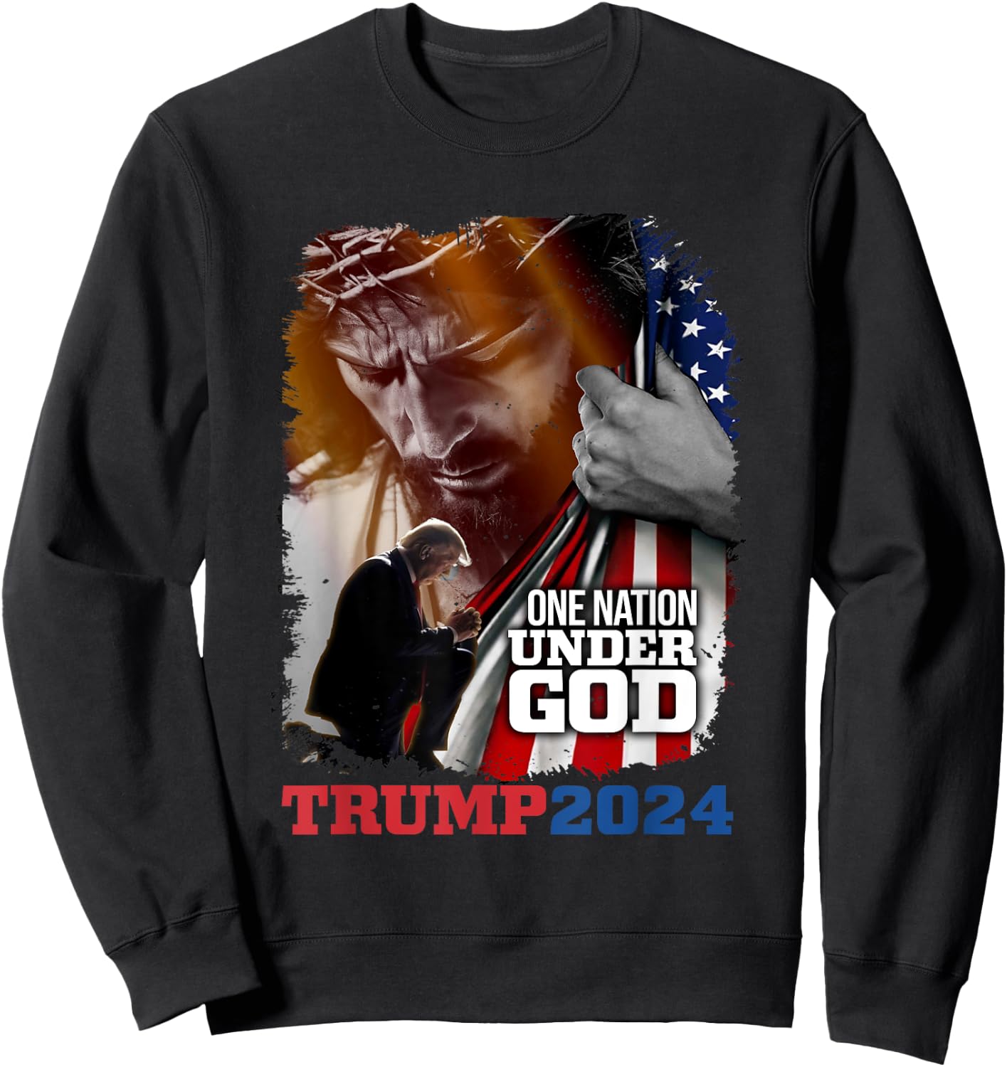 One Nation Under God President Trump 2024 America Christian Sweatshirt - Sweatshirt | Black