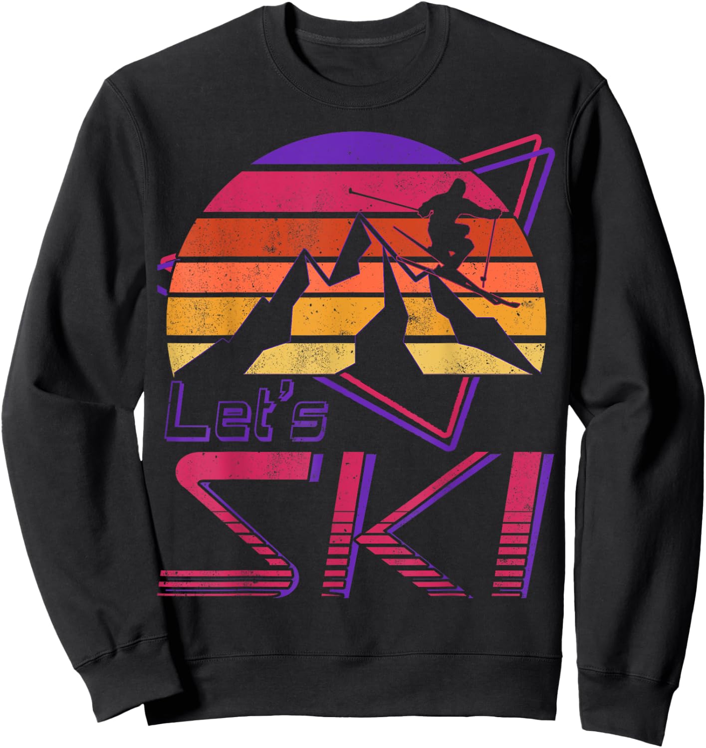 Retro Let's Ski Vintage 80s 90s Snow Skiing Sweatshirt - Sweatshirt | Black