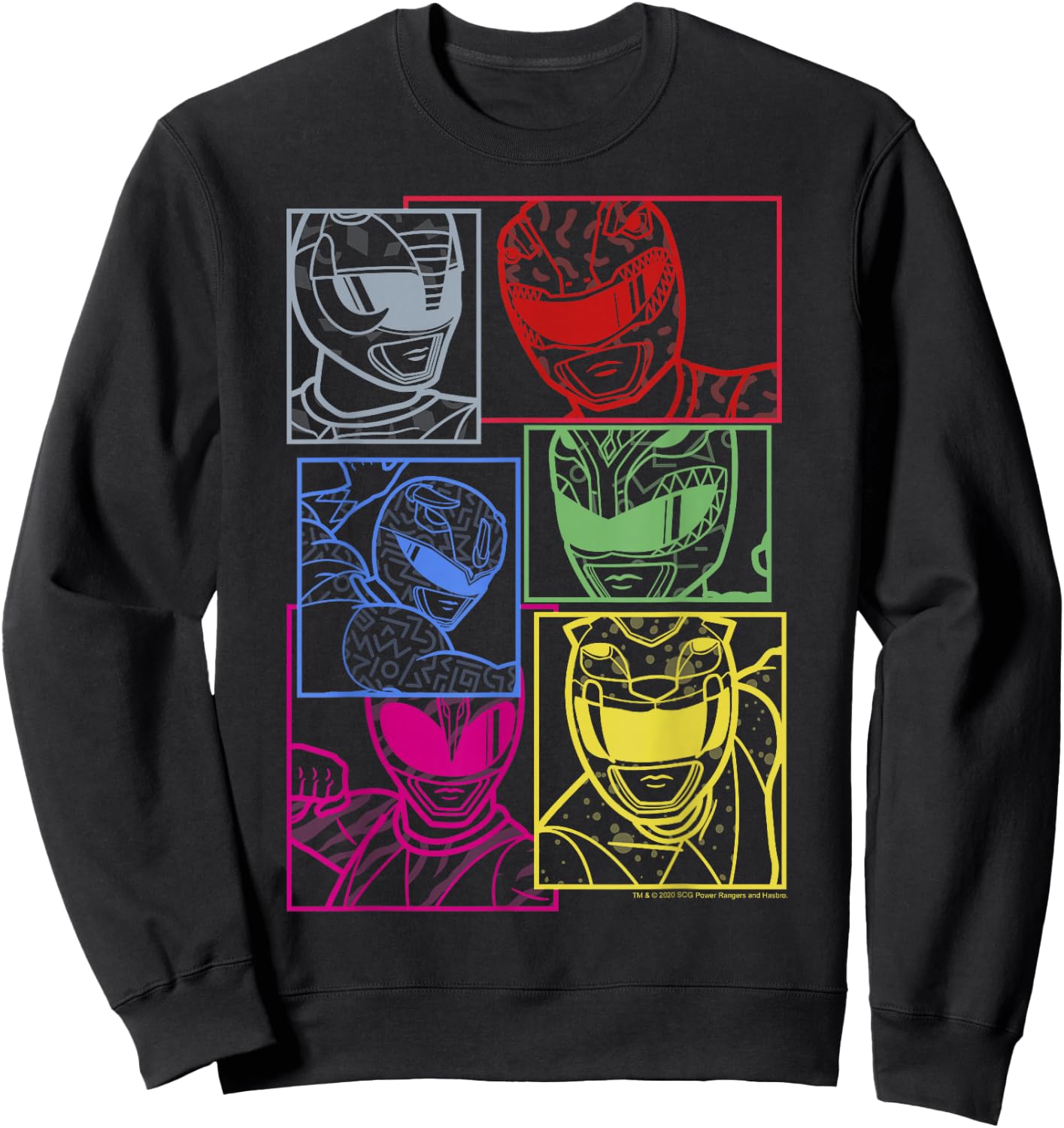 Power Rangers Group Shot Color Silhouette Line Art Panels Sweatshirt - Sweatshirt | Black