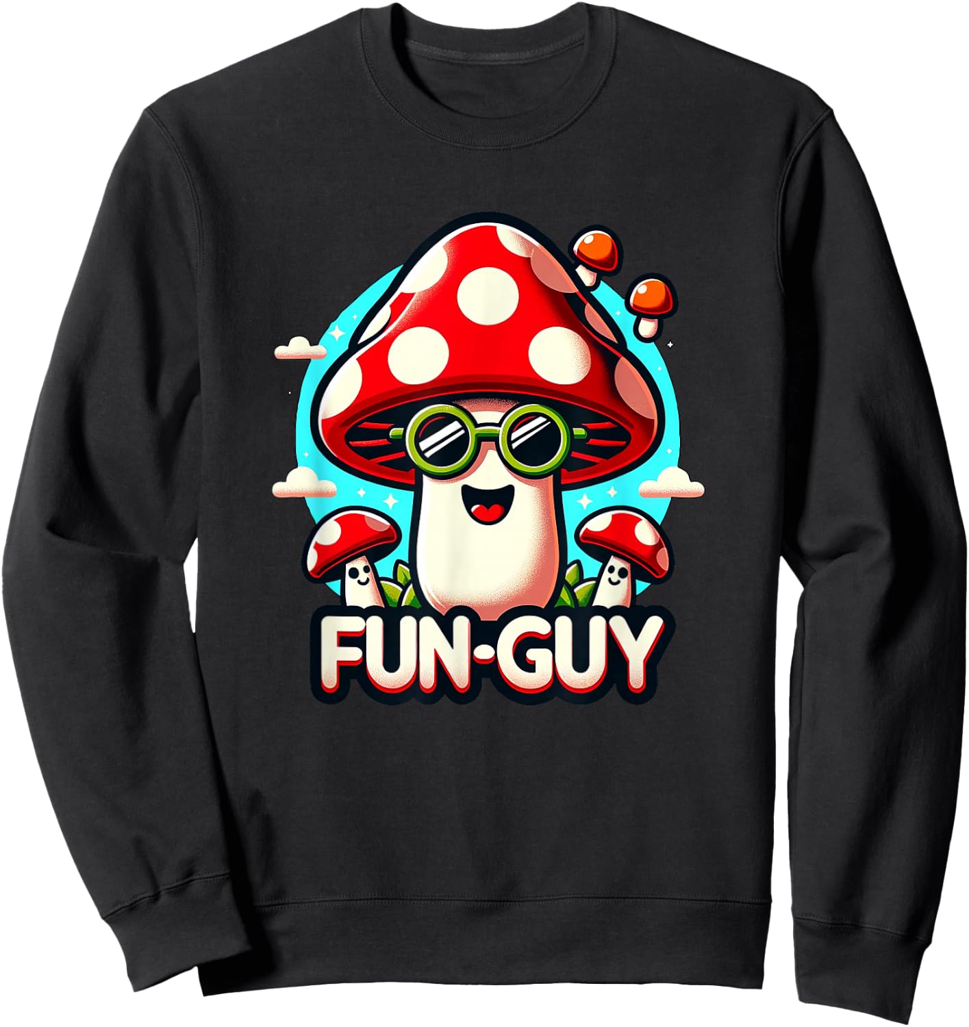 Kids & Toddler Fun Pun 'FUN-GUY' Funny Cute Mushroom Themed Sweatshirt - Sweatshirt | Black