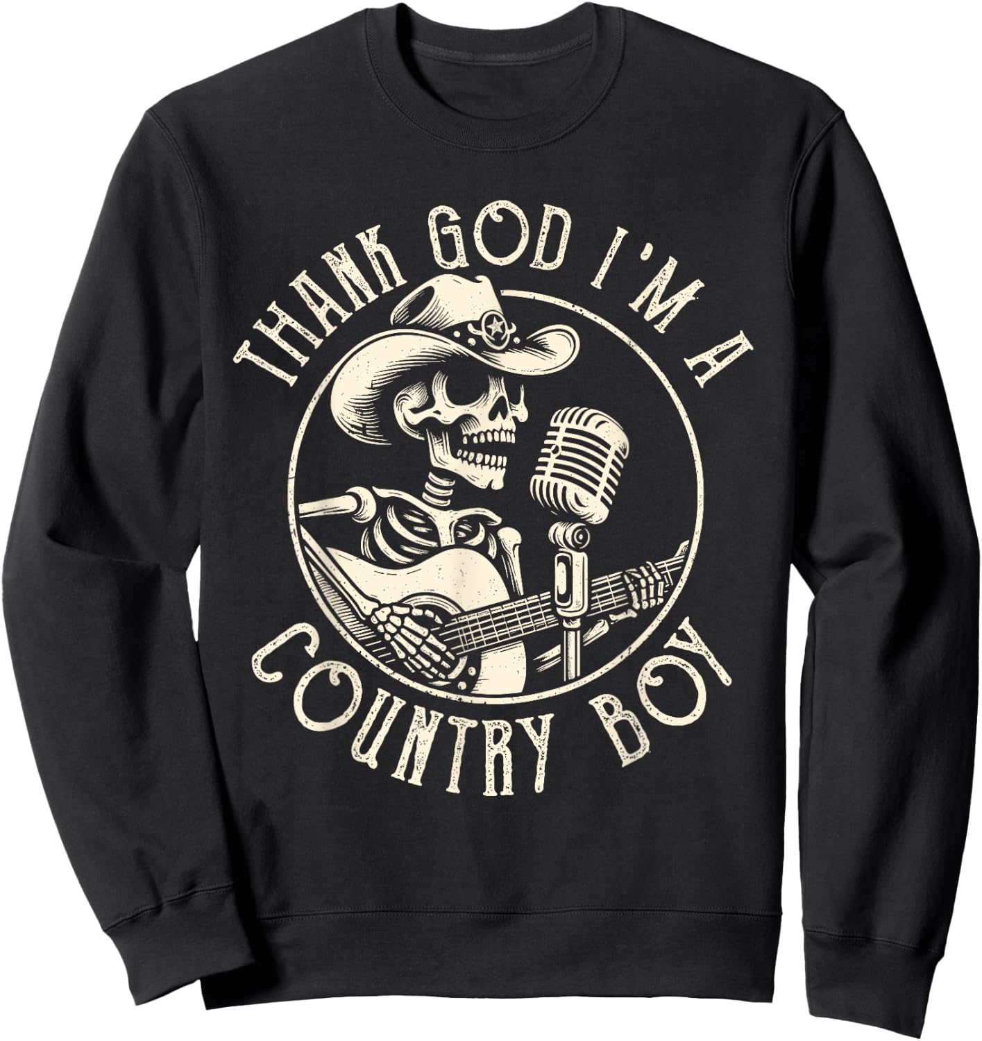Thank God I'm A Country Music Boy Cowboy Western Retro Sweatshirt - Sweatshirt | Black