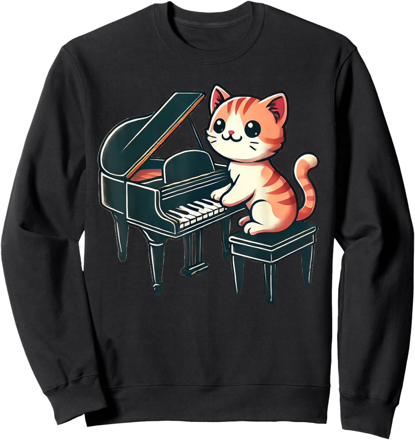 Cute Cat Playing Piano Cats Musician Music Sweatshirt - Sweatshirt | Black