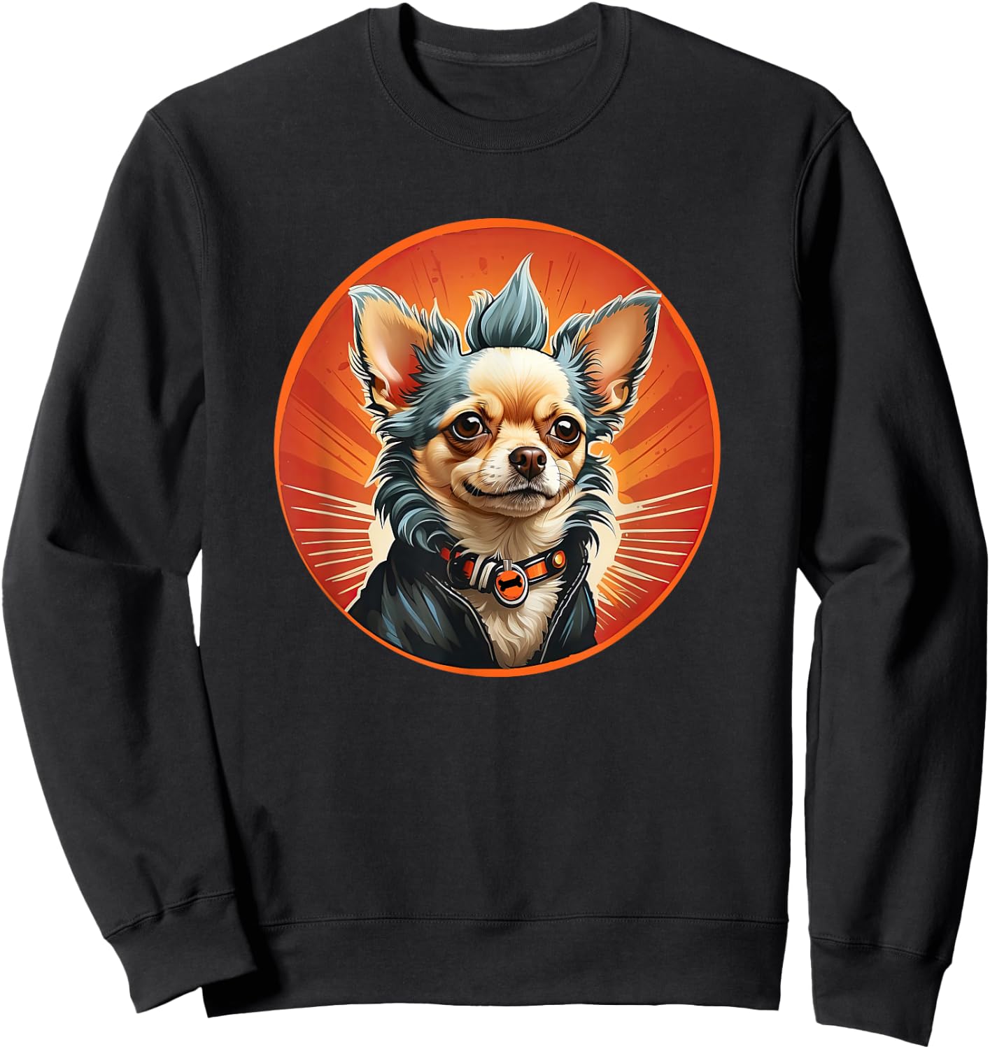 Punk Chihuahua Mohawk Motorcycle Jacket Treat Bone Rock Dad Sweatshirt - Sweatshirt | Black