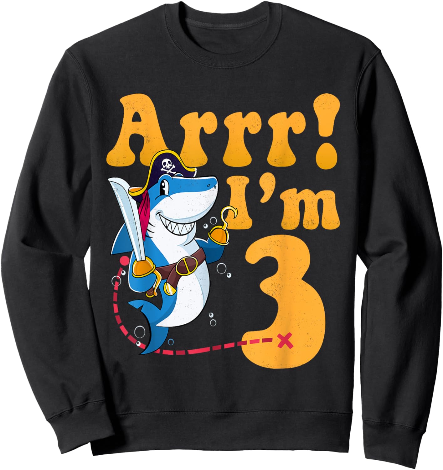 Kids 3rd Shark Pirate Birthday Party 3 Three Years Old Boys Sweatshirt - Sweatshirt | Black