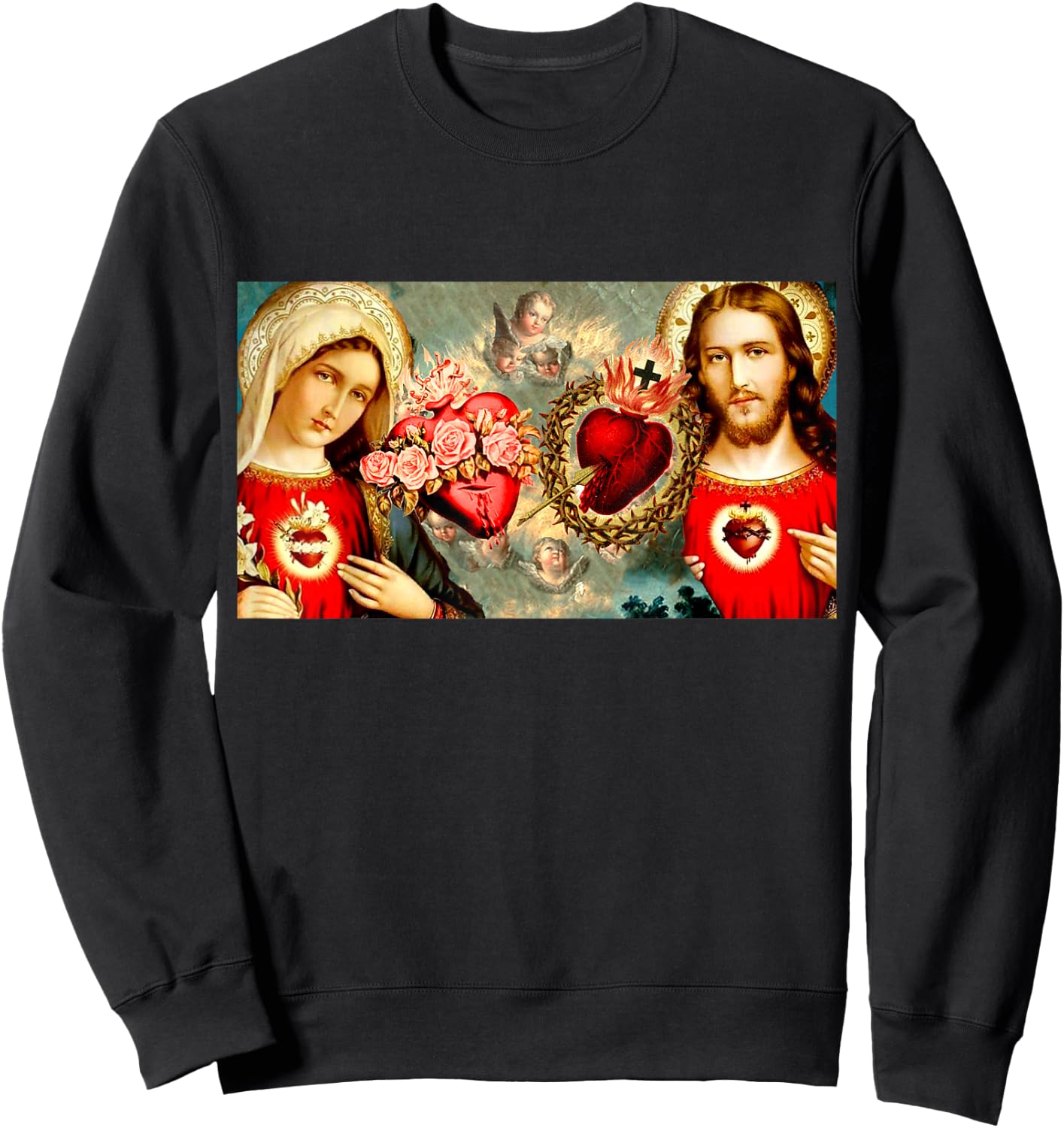 Immaculate Heart of Mary and Sacred Heart of Jesus Sweatshirt - Sweatshirt | Black