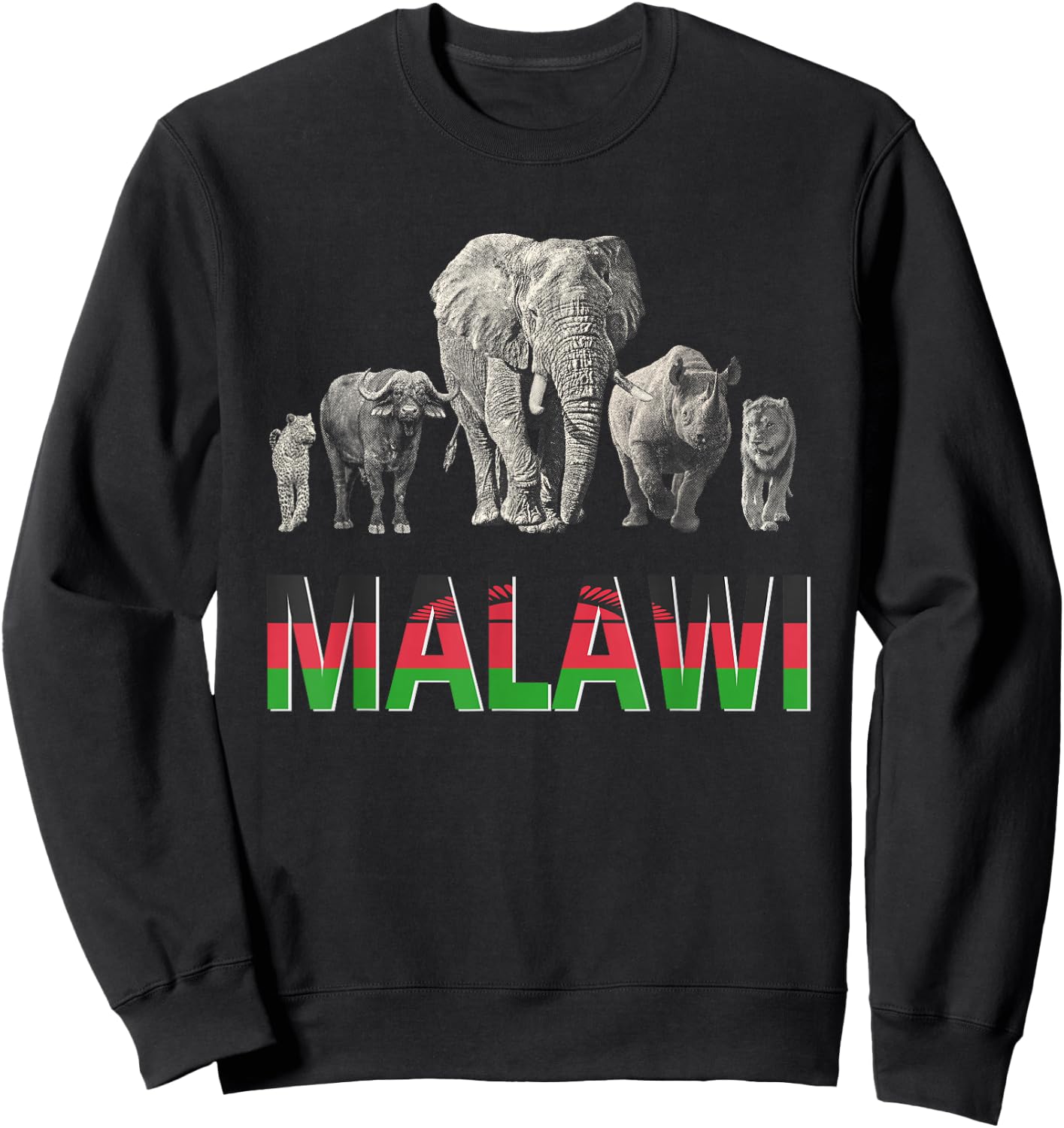 Malawi Pride "Big Five" Wildlife Design for Malawi Fans Sweatshirt - Sweatshirt | Black