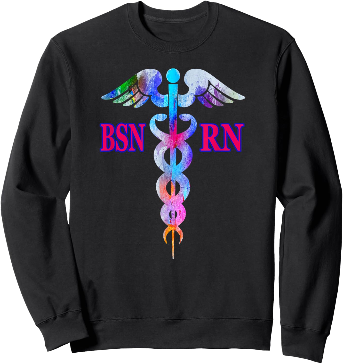 BSN Registered Nurse RN Caduceus Nursing Emblem Graphic Gift Sweatshirt - Sweatshirt | Black