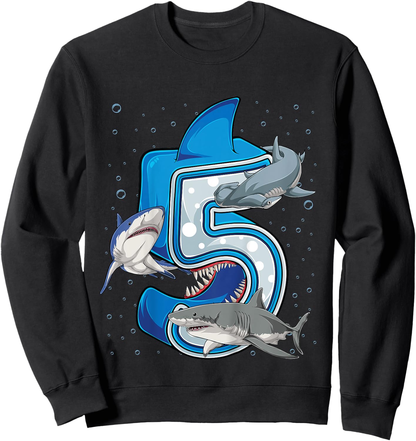 5th Birthday Boys Shark 5 years Old Ocean Shark B-day Sweatshirt - Sweatshirt | Black