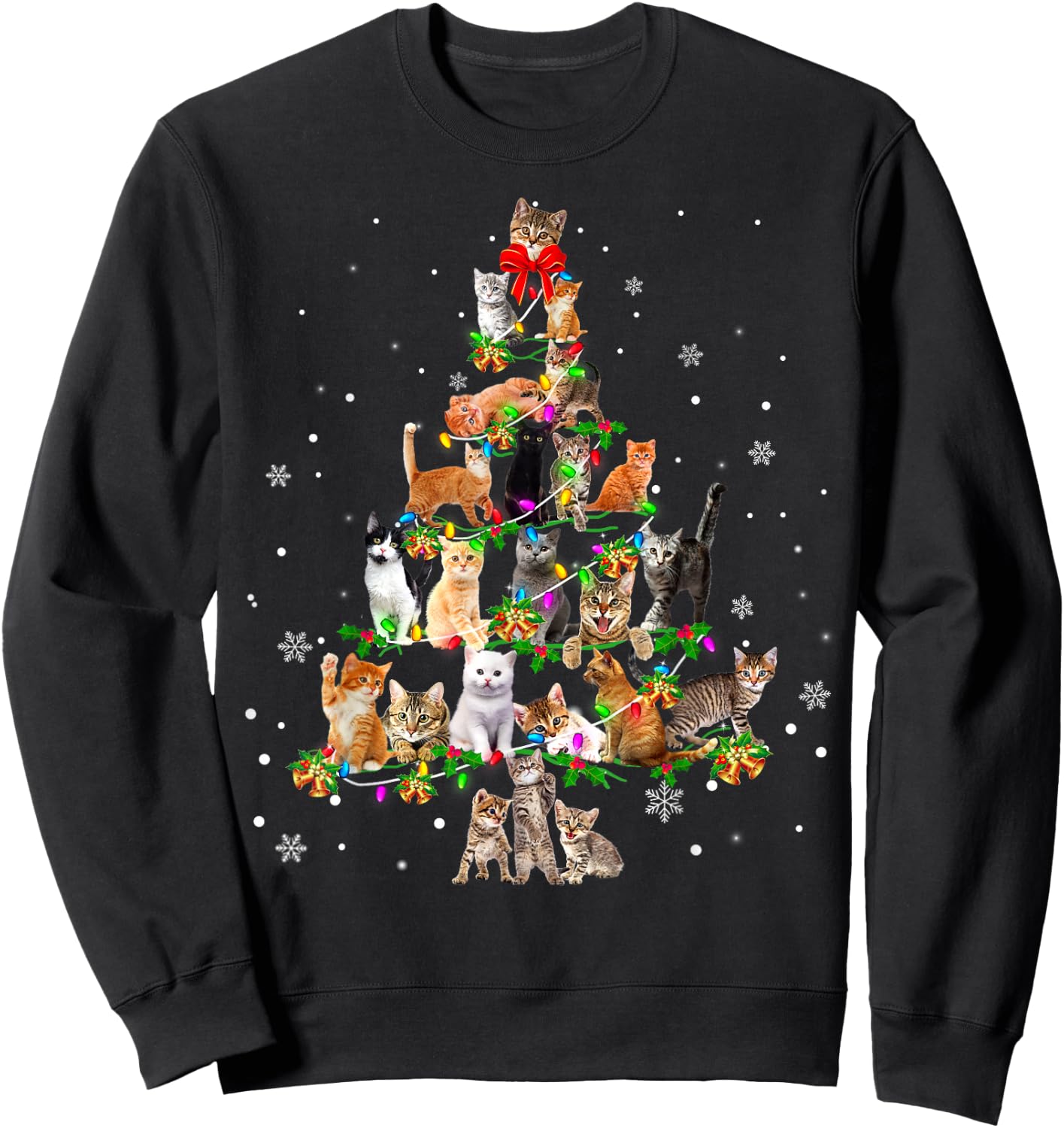 Cat Christmas Tree Ornament Decor Xmas For Cat Mom Cat Dad Sweatshirt - Sweatshirt | Black