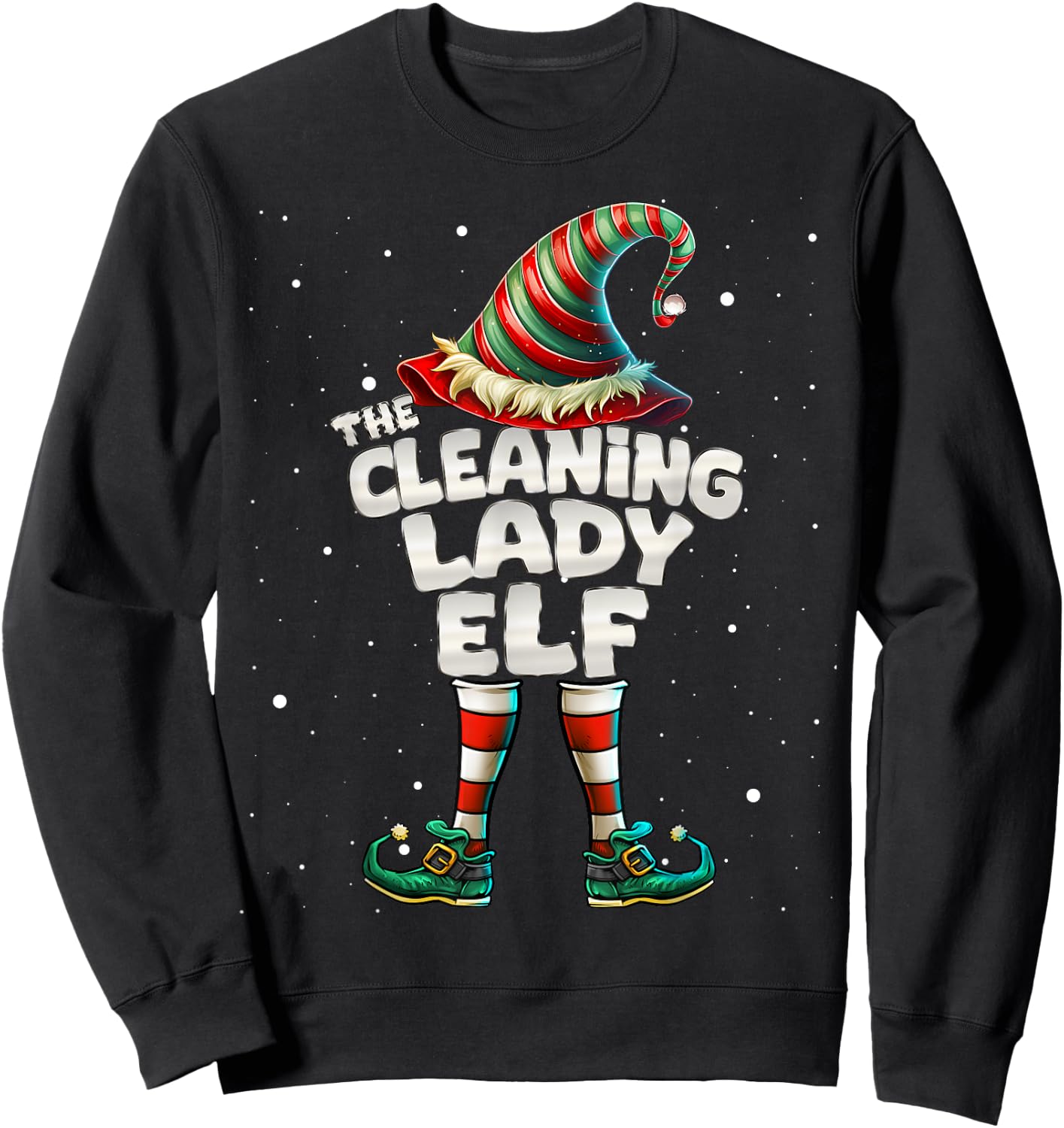 The Cleaning Lady Elf Family Matching Group Christmas Sweatshirt - Sweatshirt | Black