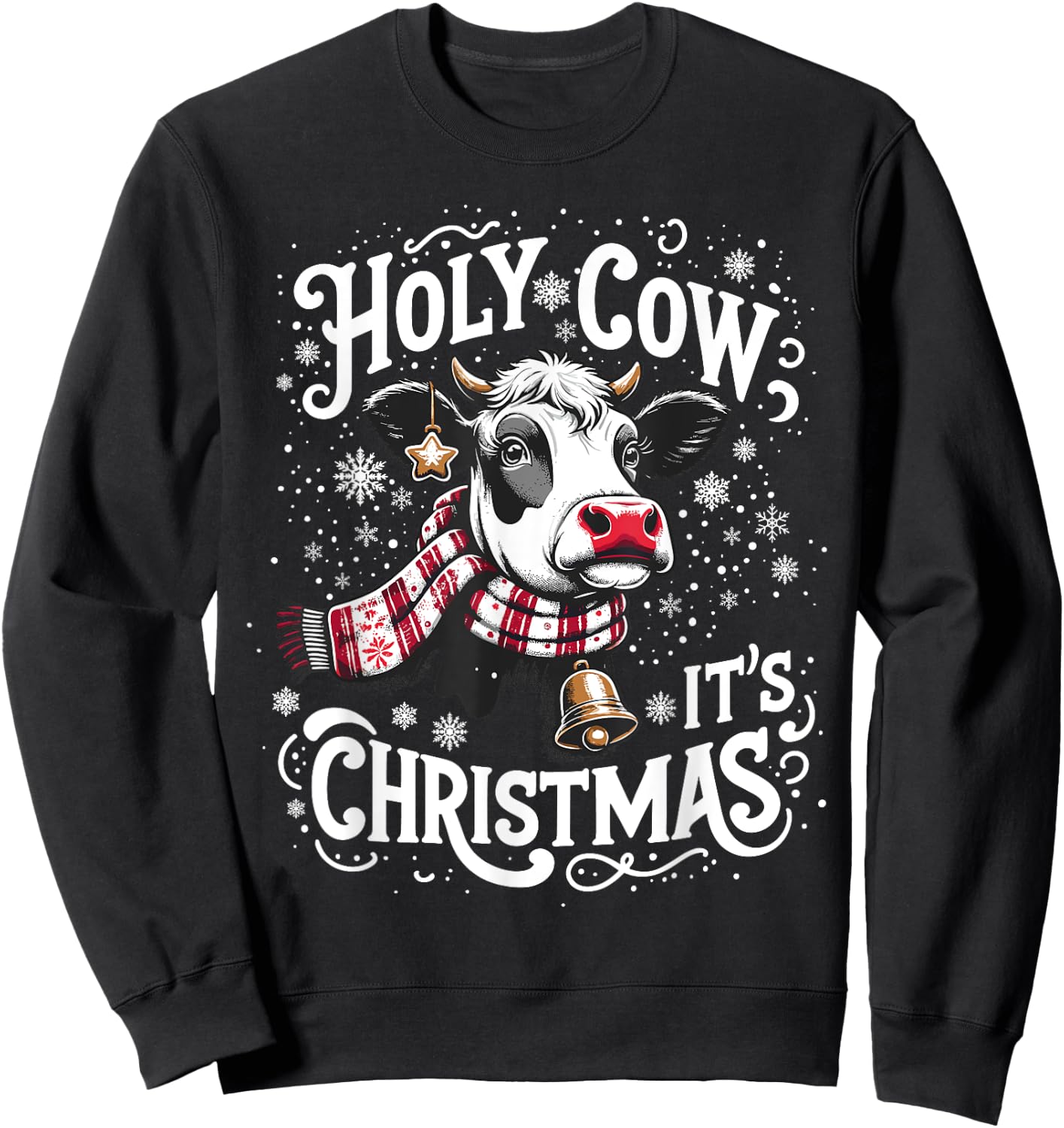Holy Cow It's Christmas Funny Cow Lover Farm Animal Costume Sweatshirt - Sweatshirt | Black