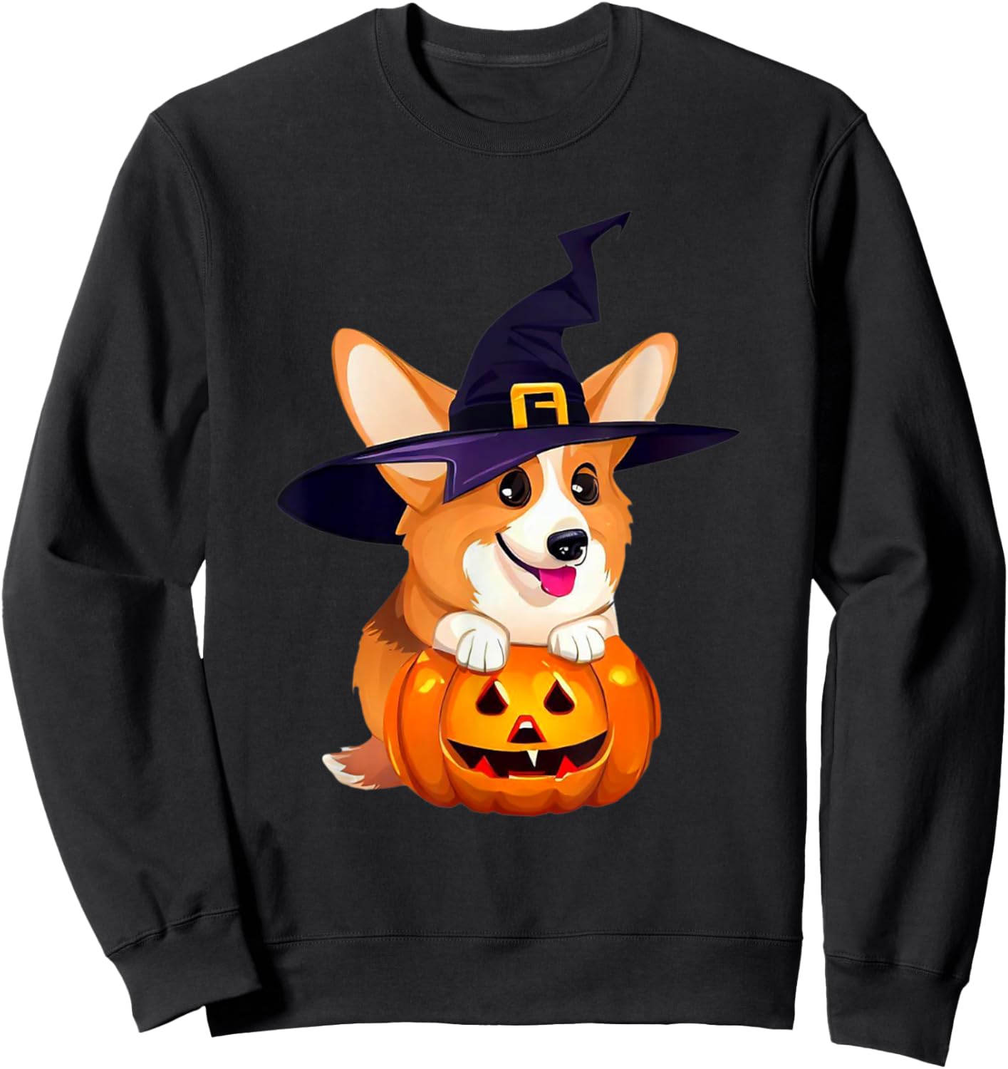 Halloween Corgi Witch Hat, Boy Girl Funny Sweatshirt - Sweatshirt | Black