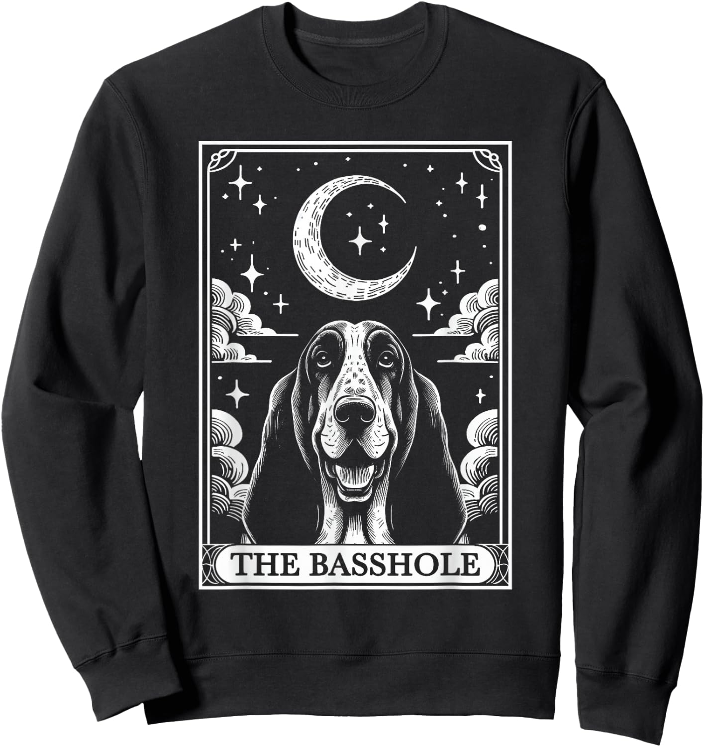 Tarot Card Vintage Crescent Moon Basset Hound Dog Mom Men Women Girls Kids Sweatshirt - Sweatshirt | Black