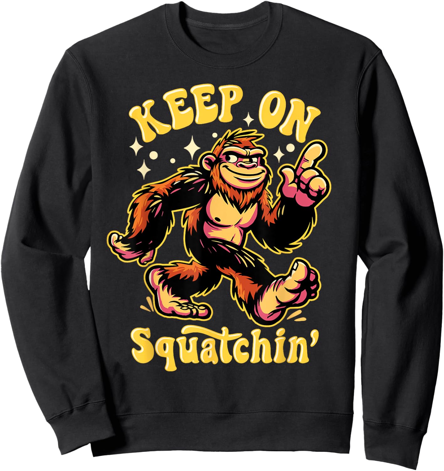 Gone Squatchin' Retro Bigfoot Hunter Graphic Sweatshirt - Sweatshirt | Black