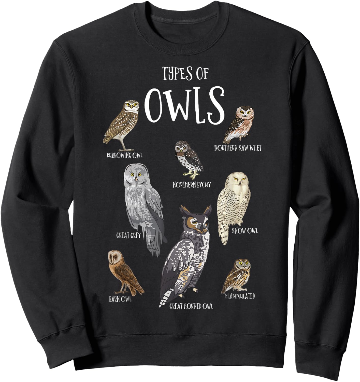 Types of Owls Shirt Educational Cute Owl Lover Sweatshirt - Sweatshirt | Black