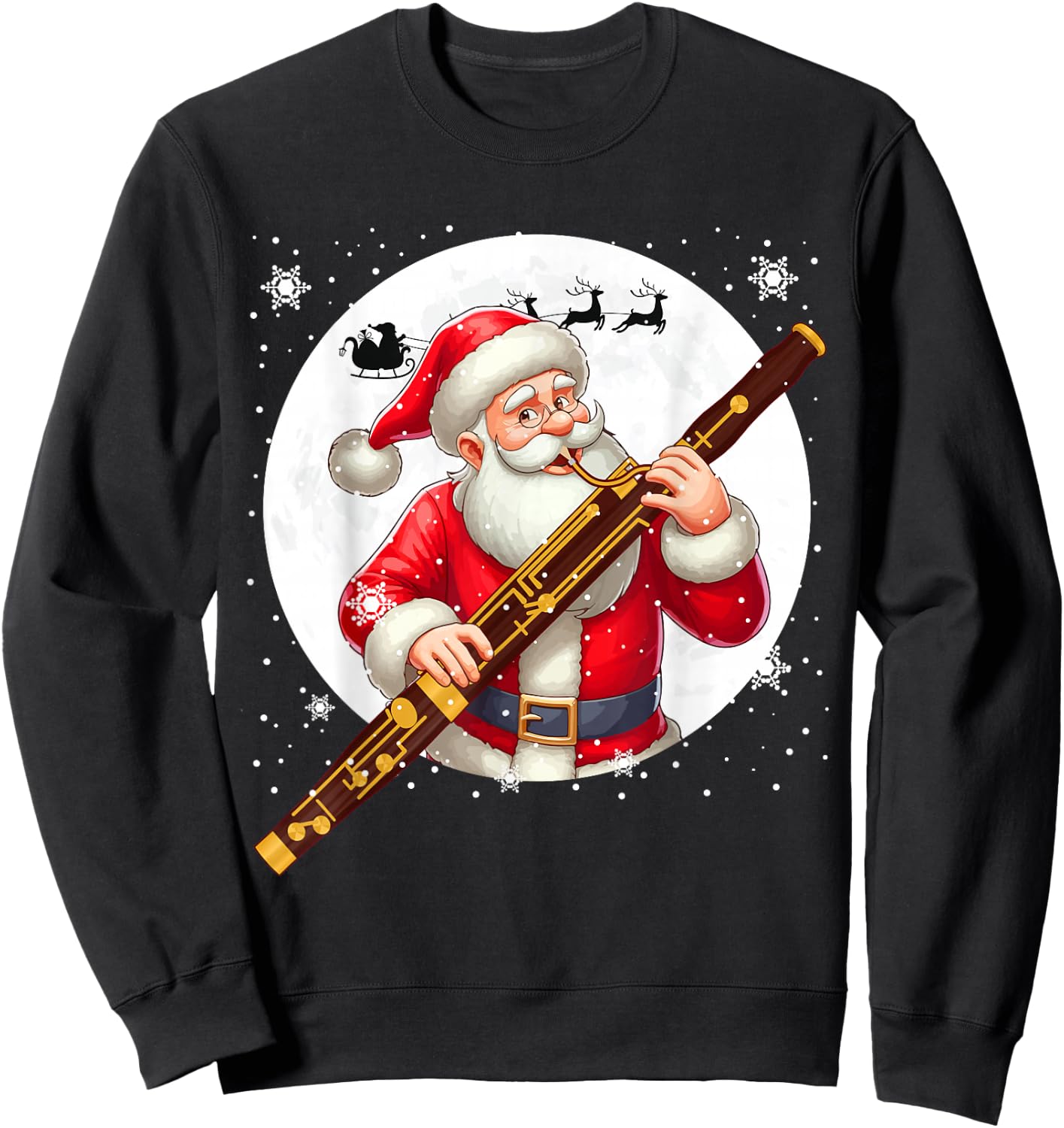 Santa Playing Bassoon Xmas Moon Costume Instrument Music Sweatshirt - Sweatshirt | Black