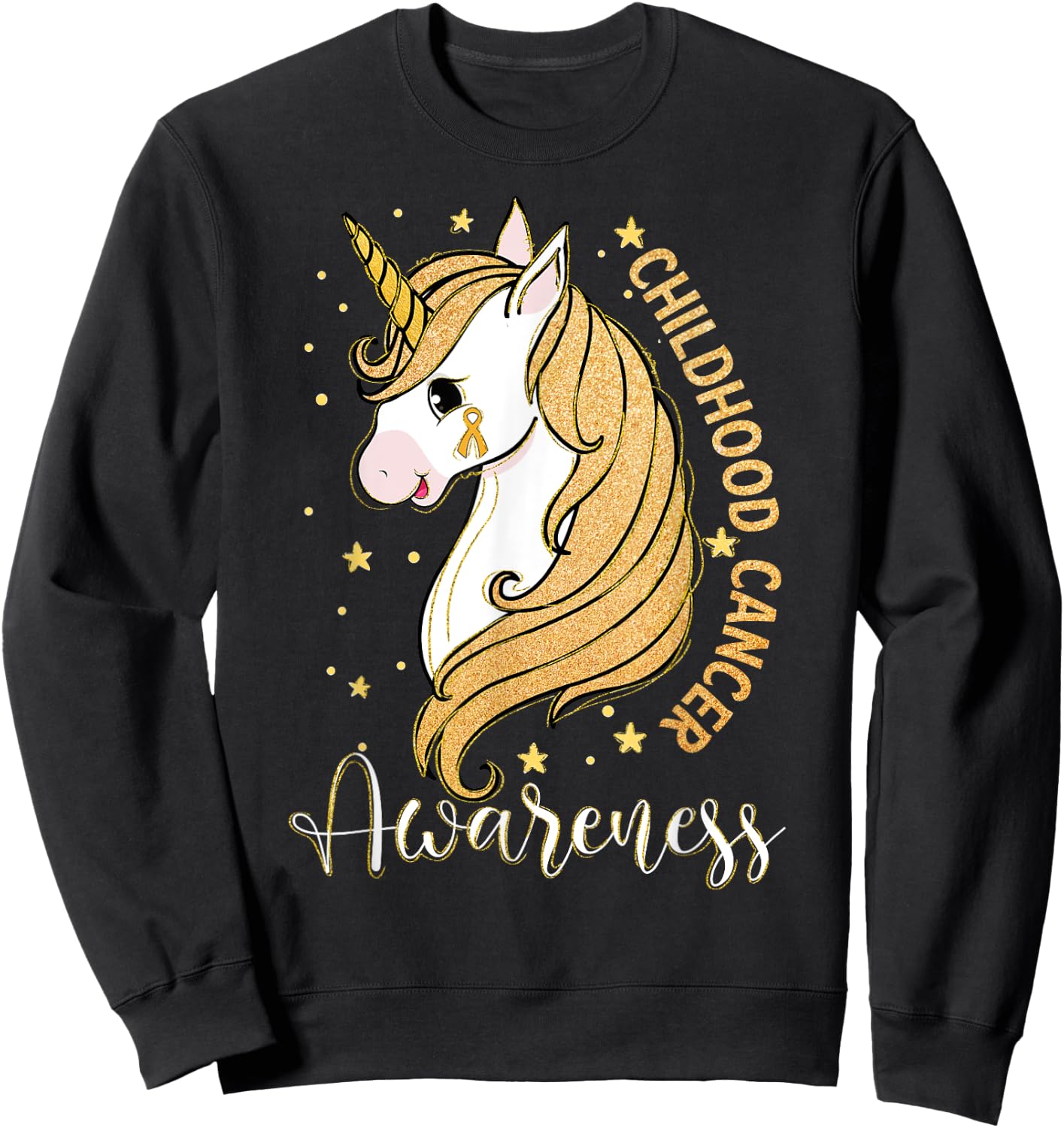 Childhood Cancer Awareness Unicorn Warrior Support Kid Girls Sweatshirt - Sweatshirt | Black