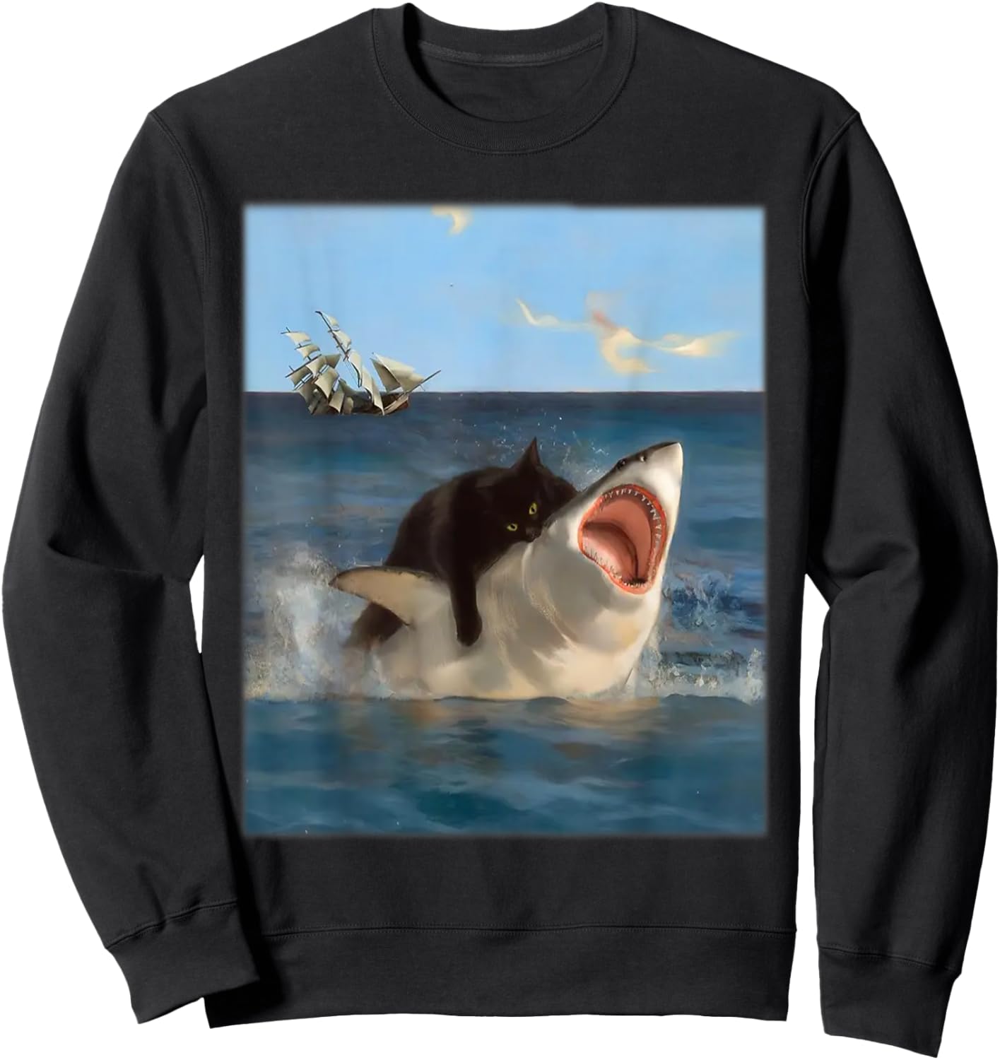 Eagerlys Funny Shark And Black Cat Ocean - Black Cat Bite Sweatshirt - Sweatshirt | Black