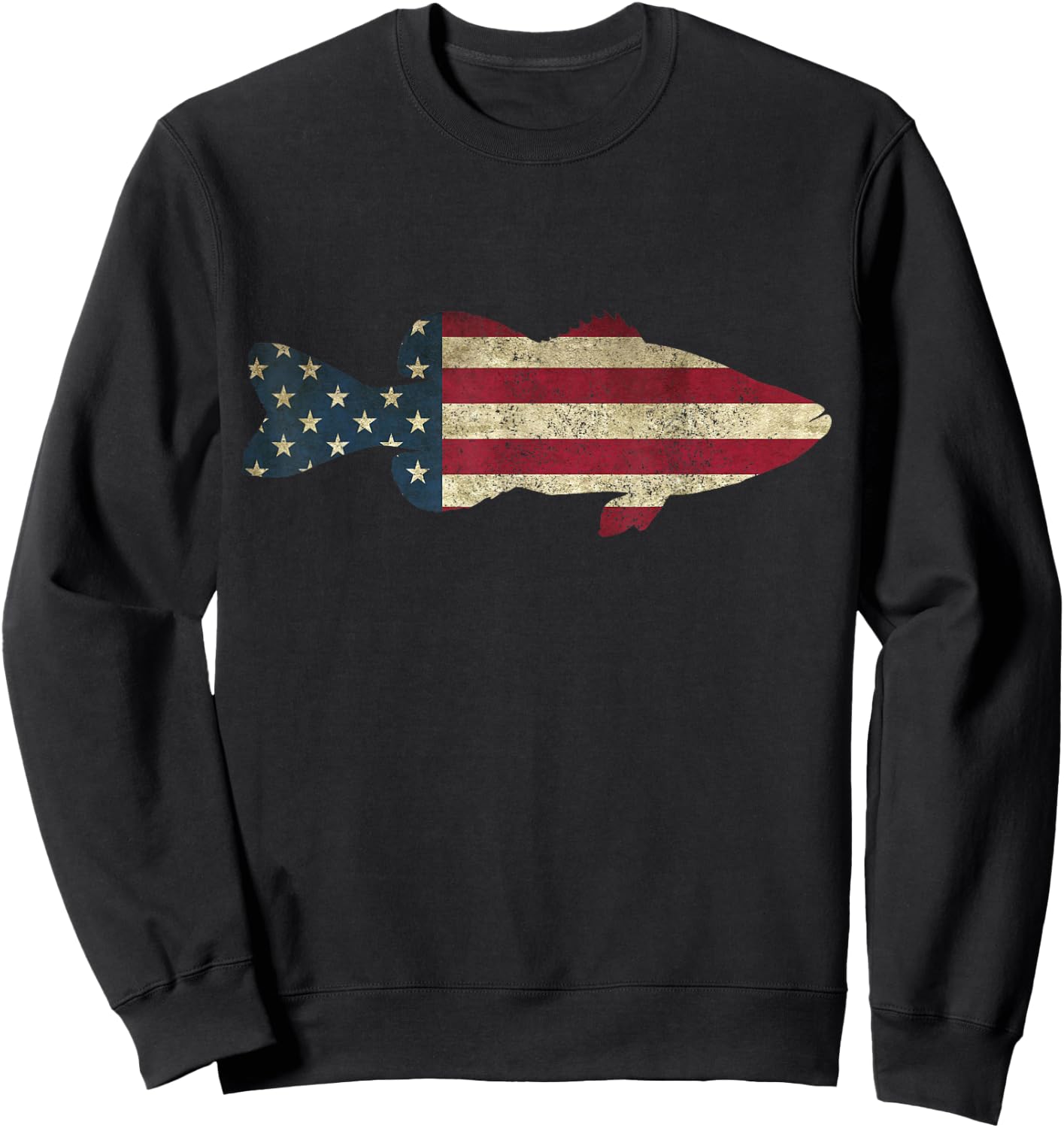 Bass Fishing American Flag Vintage Patriotic Angler Sweatshirt - Sweatshirt | Black