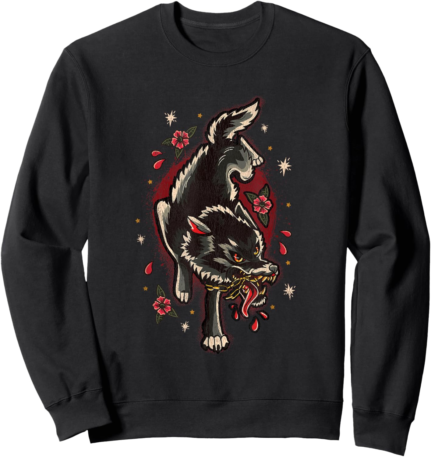 Traditional Style Full Body Wolf Tattoo Sweatshirt - Sweatshirt | Black