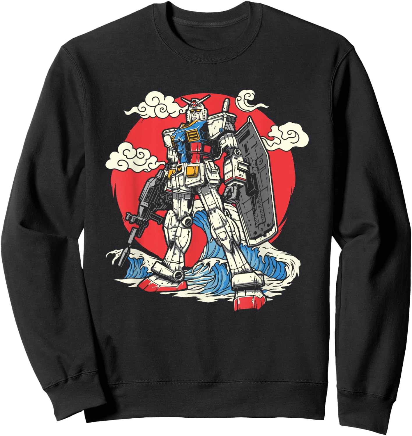 Anime Japanese Robot Kanagawa Japanese Ocean Wave Art Sweatshirt - Sweatshirt | Black