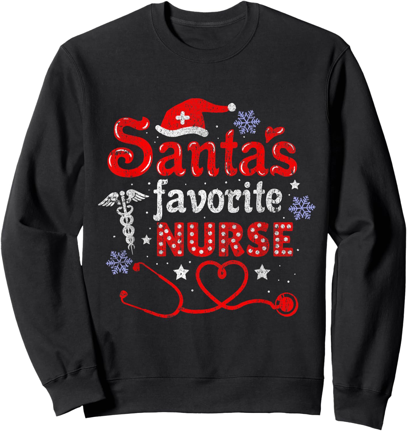 Santa's Favorite Nurse Vintage Sweatshirt - Sweatshirt | Black