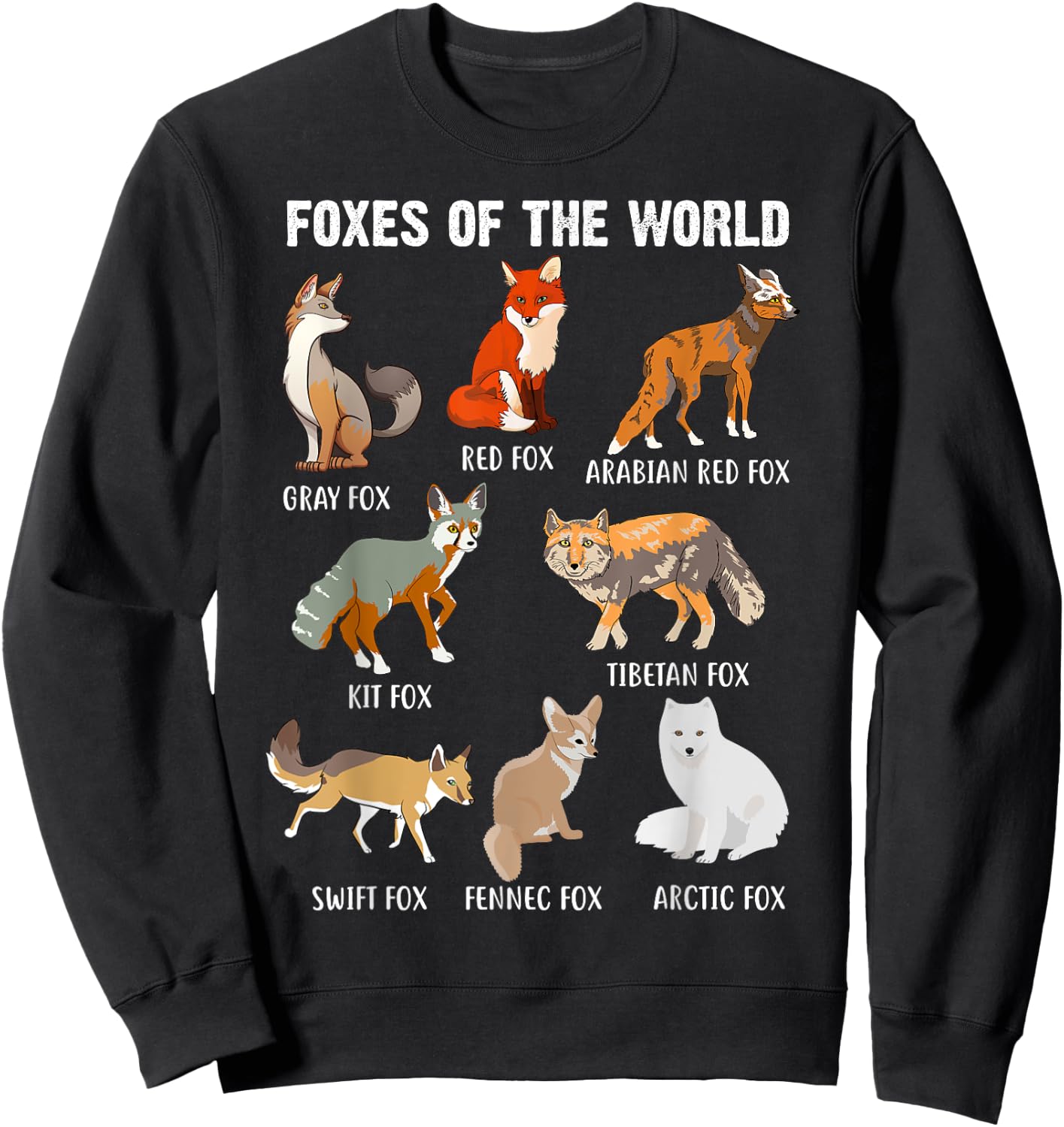 Funny Foxes of the World Fox Types Fox Animal Lover Fox Idea Sweatshirt - Sweatshirt | Black
