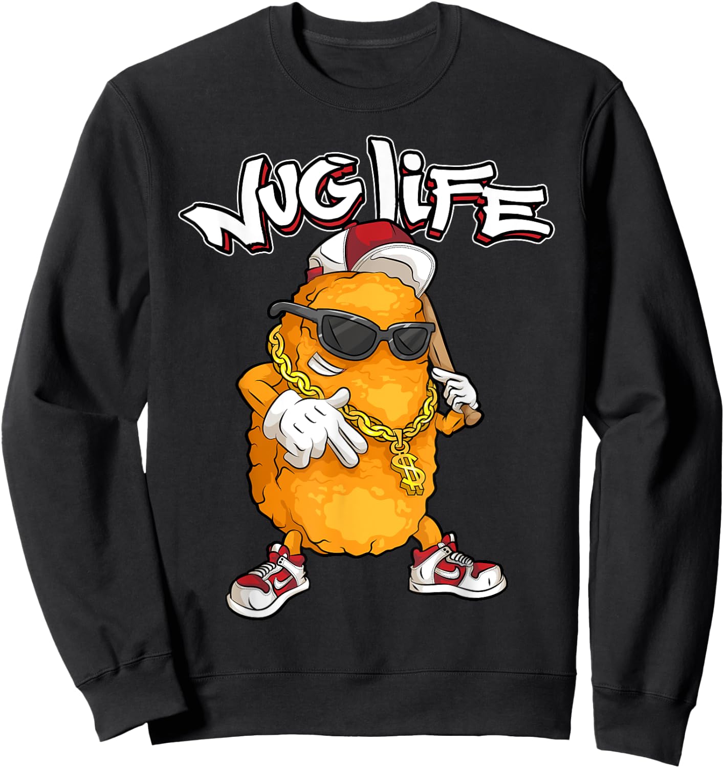 Cool Gangster Chix Fingers Fans Boys Girls Designs Funny Nug Life Gift | Cute Chicken Nuggets Lover -Adults and Kids Sweatshirt - Sweatshirt | Black