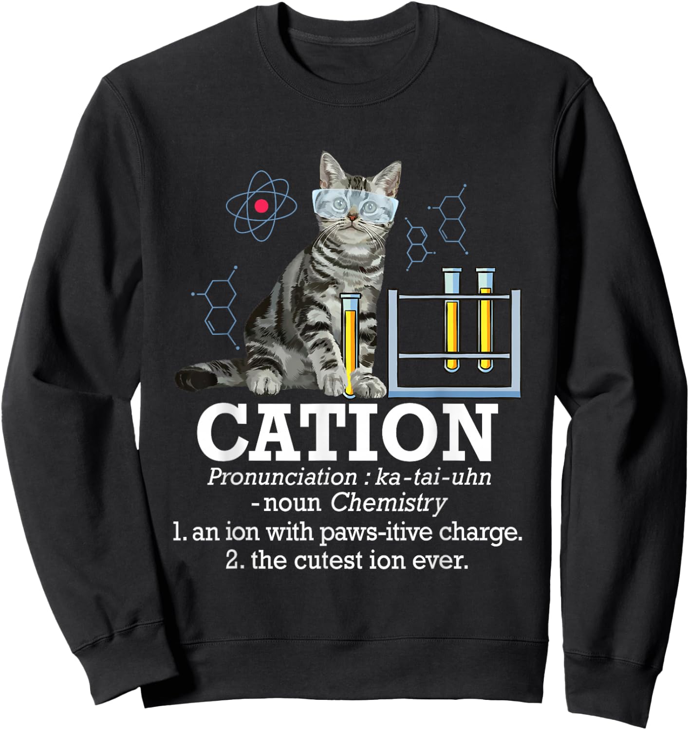 Cation - Funny Chemistry Humor Science Teacher Cat Pun Small Sweatshirt - Sweatshirt | Black