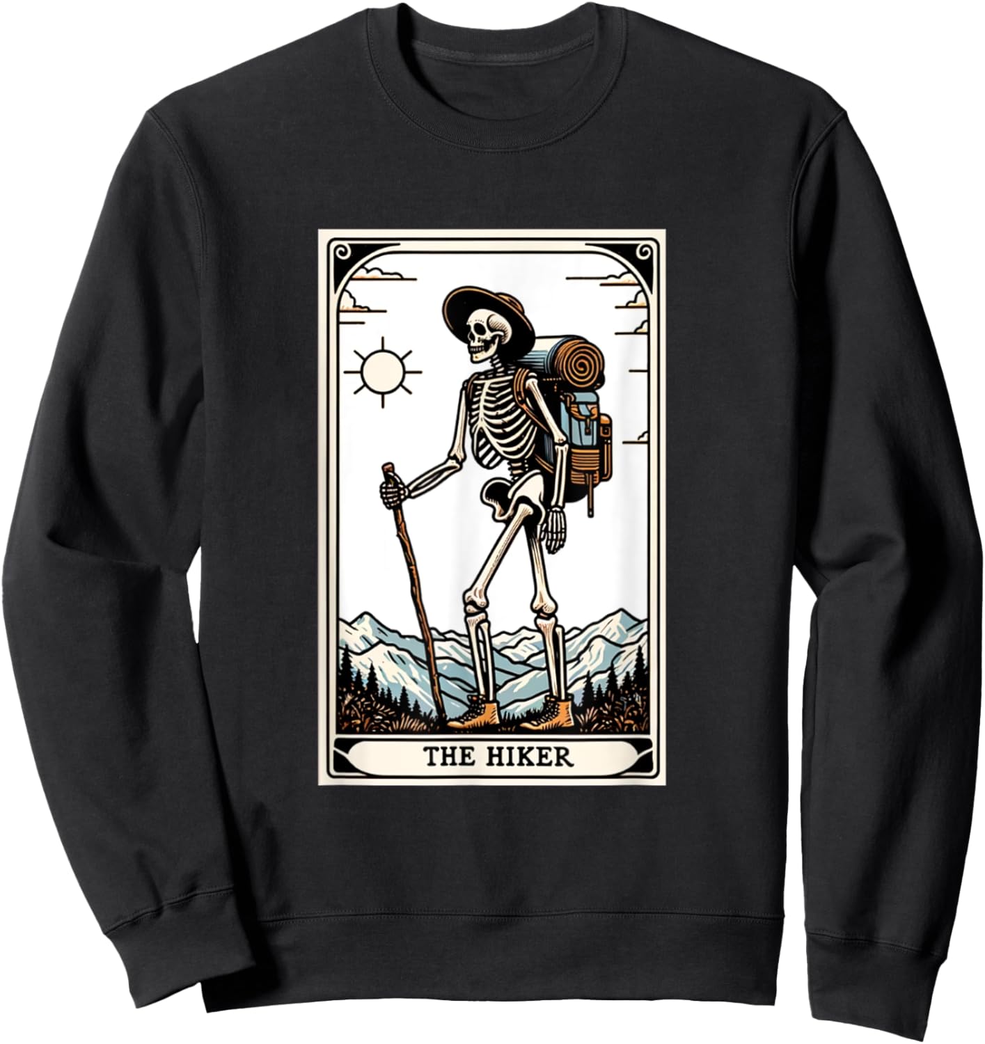 The Hiker Skeleton Tarot Card Sweatshirt - Sweatshirt | Black