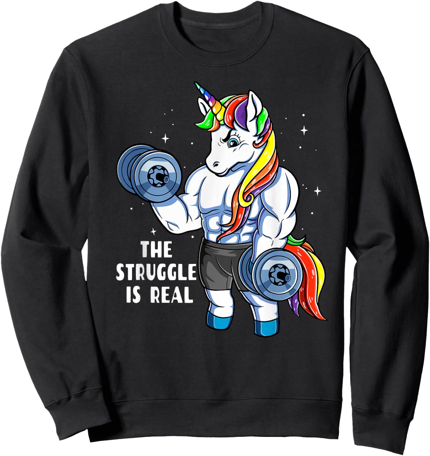 Unicorn Weightlifting T shirt - Rainbow Unicorn Gym Women Sweatshirt - Sweatshirt | Black