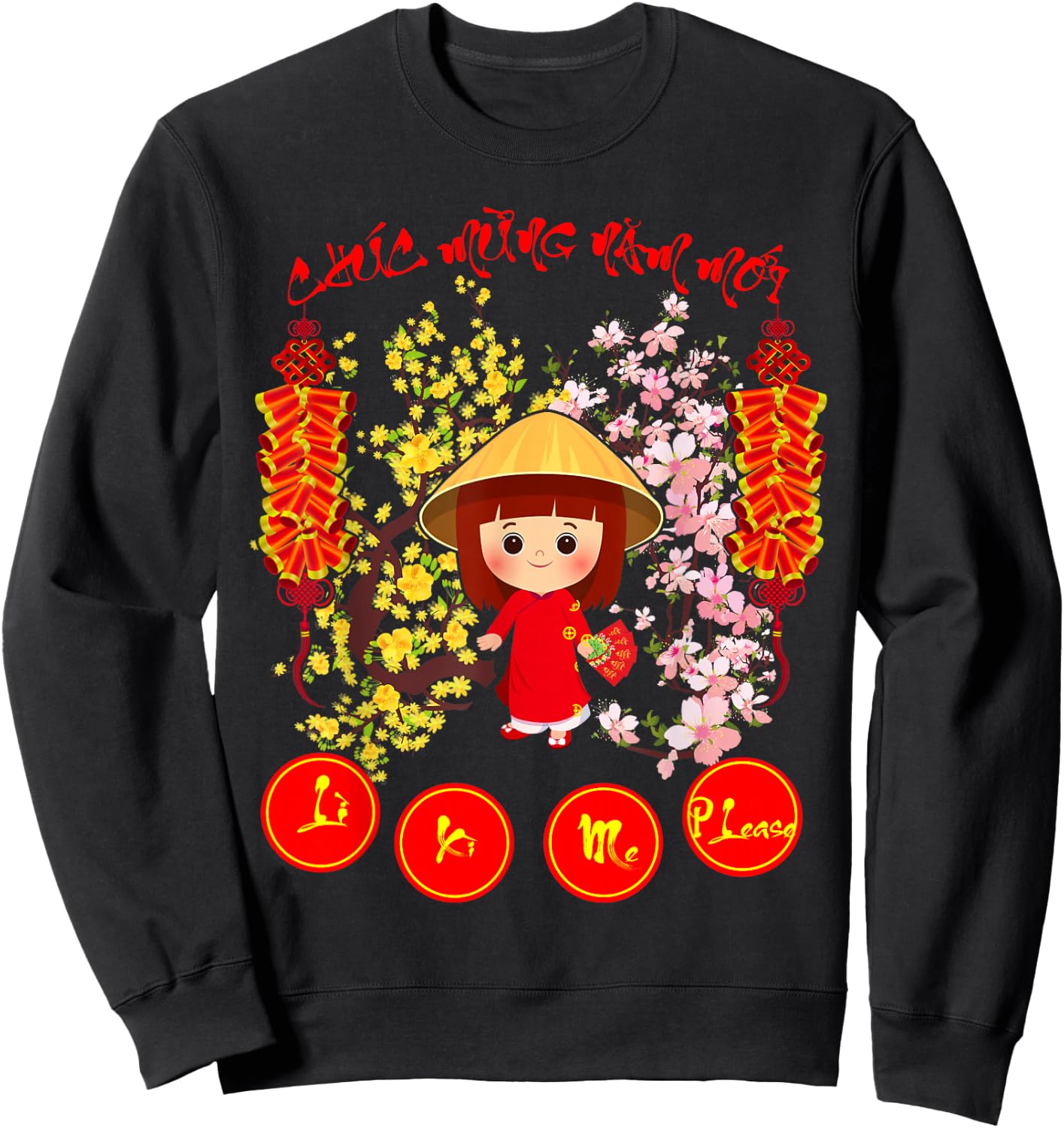 Li Xi Me Please Kid Girl Vietnamese Lunar New Year 2026 Sweatshirt - Sweatshirt | Black