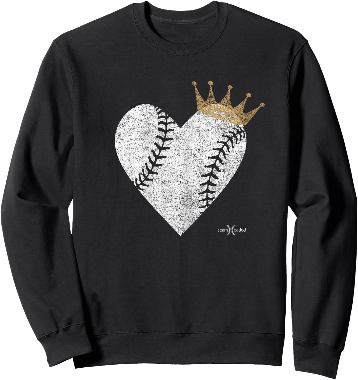 Vintage Baby Blue Royal Baseball Heart with Crown Sweatshirt - Sweatshirt | Black