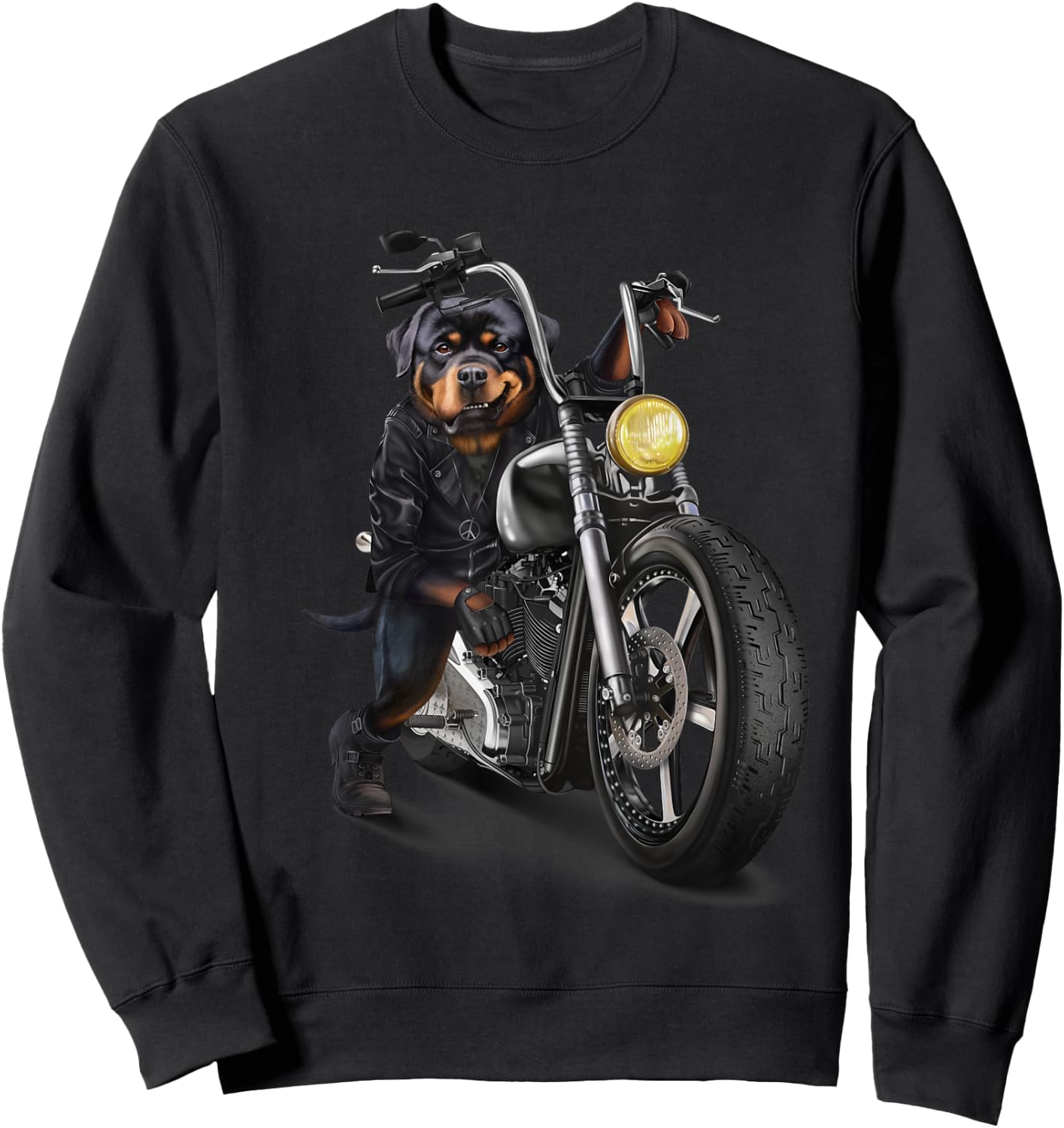 Rottweiler Dog Biker on a Classic Chopper Motorcycle Women Girls Kids Sweatshirt - Sweatshirt | Black