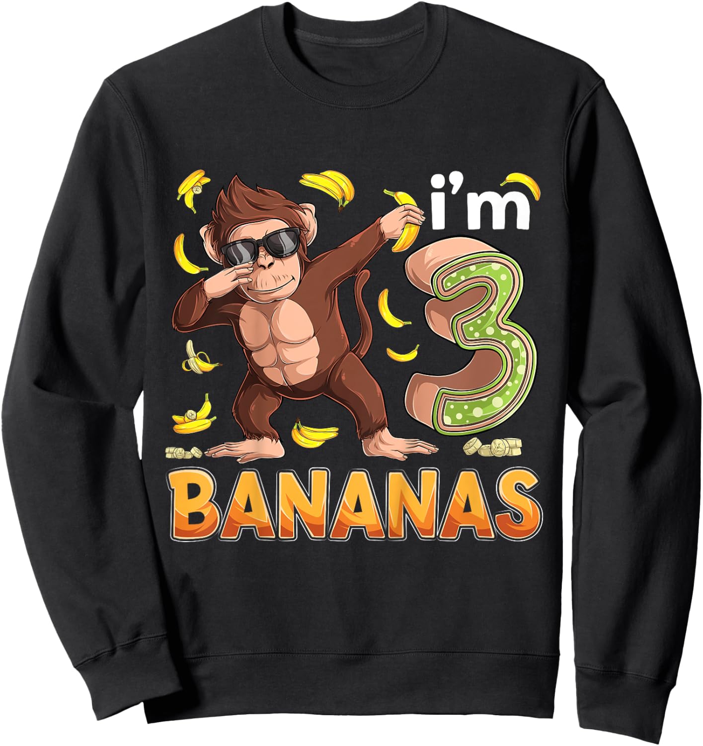 3 Year Old Monkey Birthday Safari Jungle Animal 3rd B-day Sweatshirt - Sweatshirt | Black