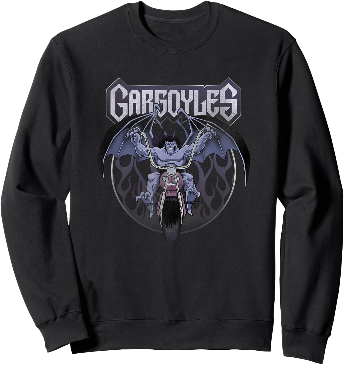 Disney Gargoyles Motorcycle Flames Let's Ride Sweatshirt - Sweatshirt | Black