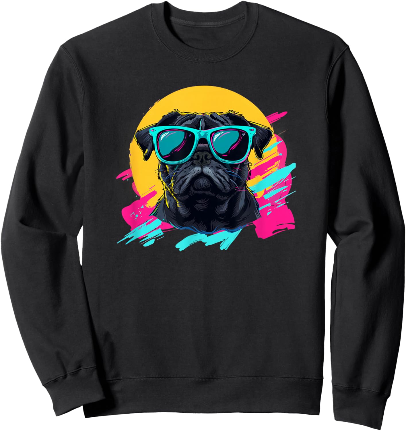 Funny & Retro Vintage 80s Black Pug Lover Sweatshirt - Sweatshirt | Black