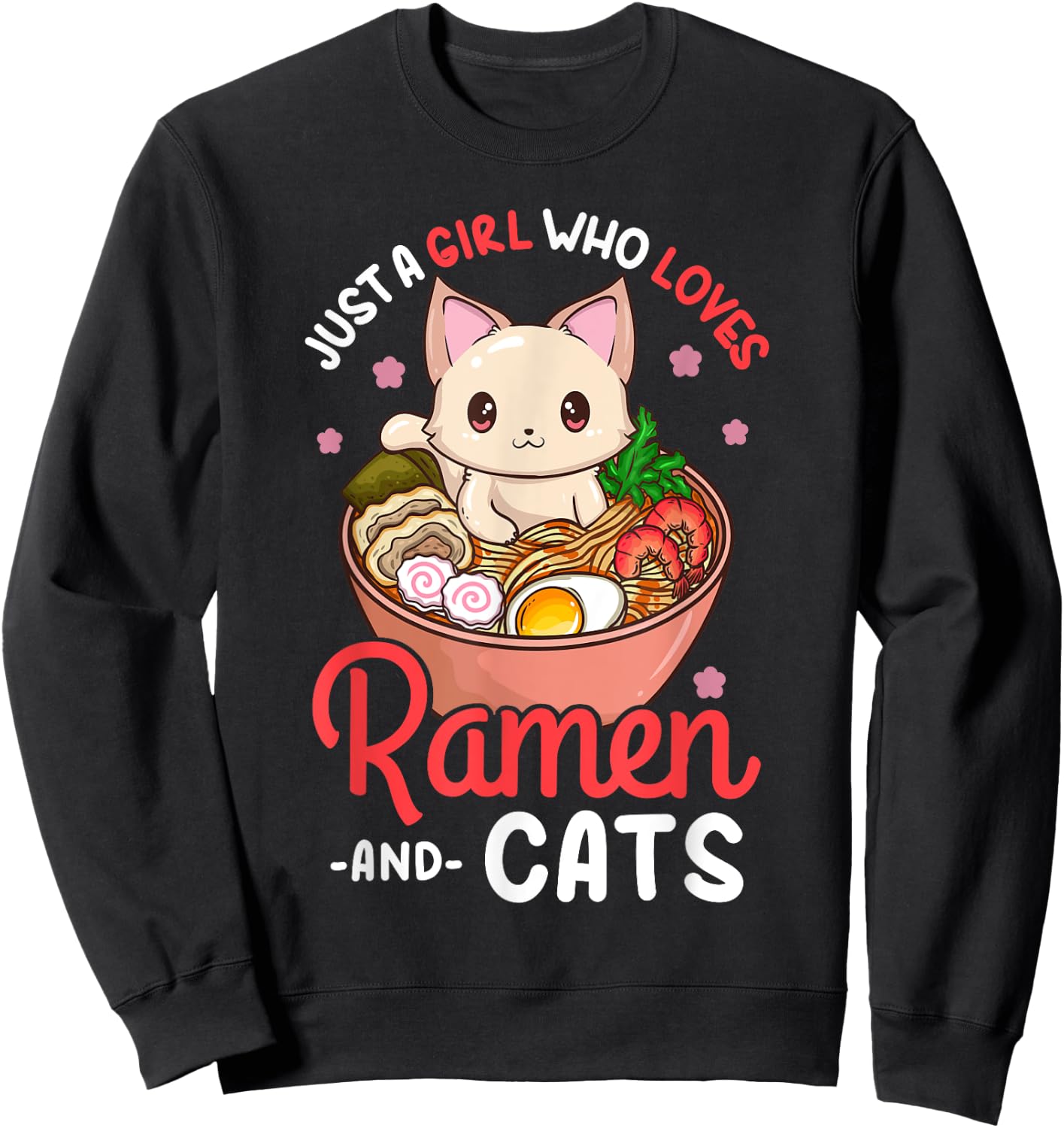 Ramen Cat Neko Anime Kawaii Otaku Girl Sweatshirt - Sweatshirt | Black