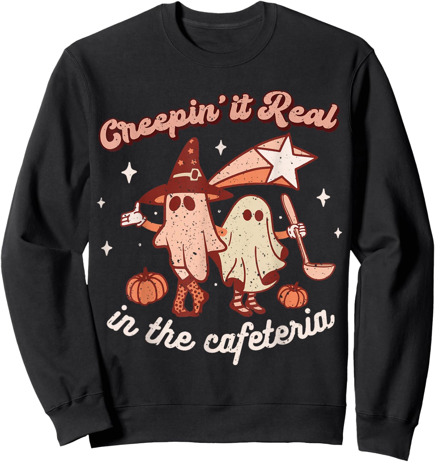 Fall Lunch Lady Retro Halloween Cafeteria Pumpkin Team Sweatshirt - Sweatshirt | Black