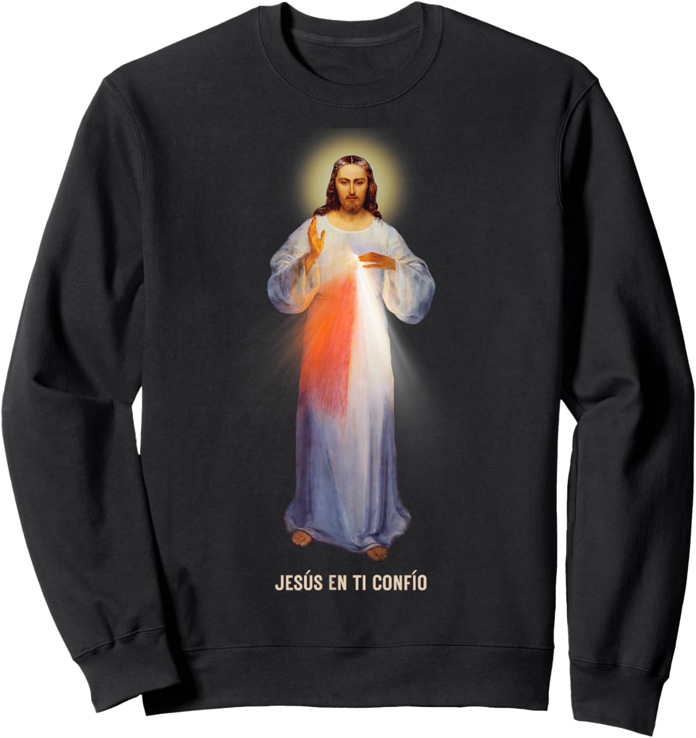 Jesús En Ti Confío (texto en español) Divina Misericordia Sweatshirt - Sweatshirt | Black
