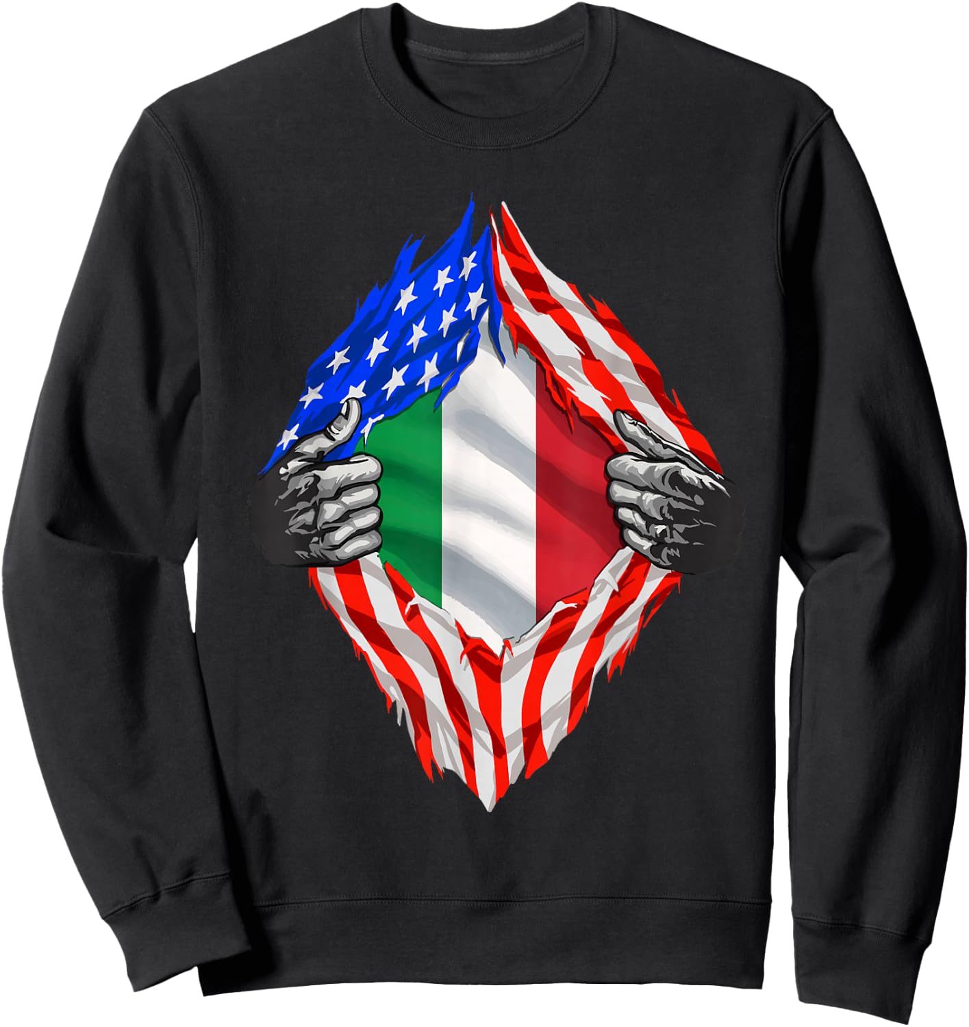 Italian American Flag T Shirt America Italy Roots Italian Sweatshirt - Sweatshirt | Black