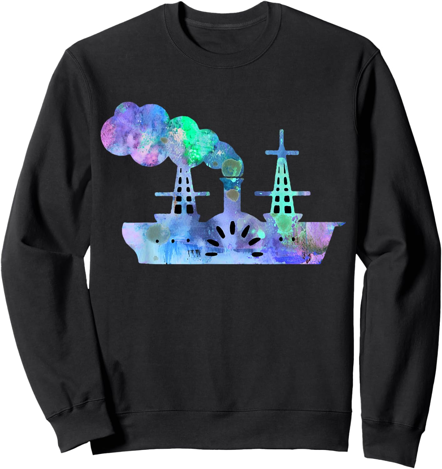 River Steam Boat Watercolor Design Sweatshirt - Sweatshirt | Black