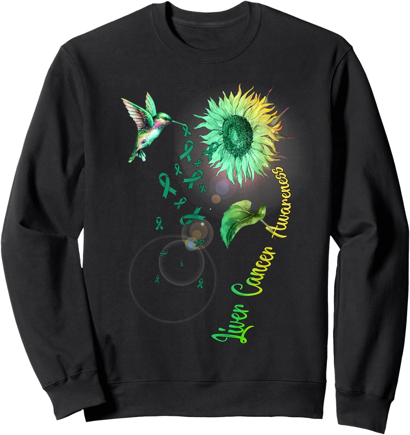 Liver Cancer Sunflower Hummingbird Sweatshirt - Sweatshirt | Black