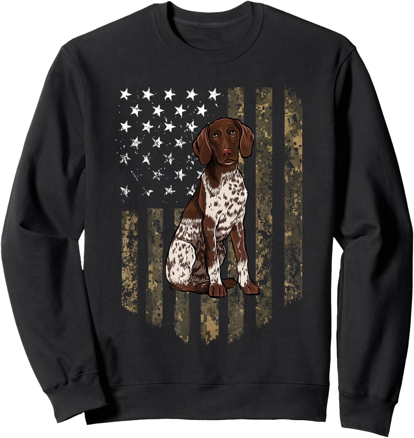 Camo American Flag German Shorthaired Pointer 4th of July Sweatshirt - Sweatshirt | Black