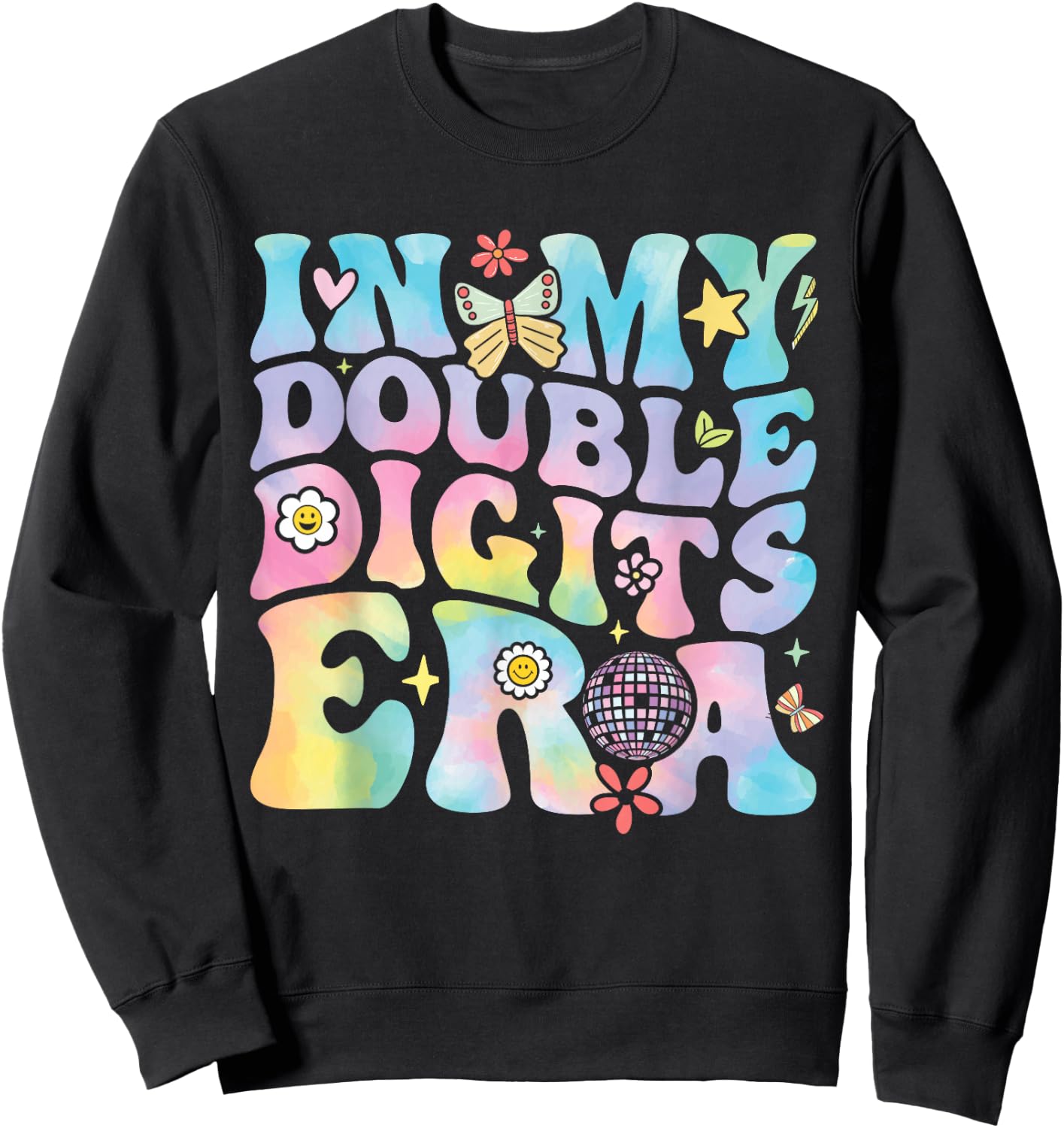 in My Double Digits Era Retro 10 Year Old 10th Birthday Girl Sweatshirt - Sweatshirt | Black