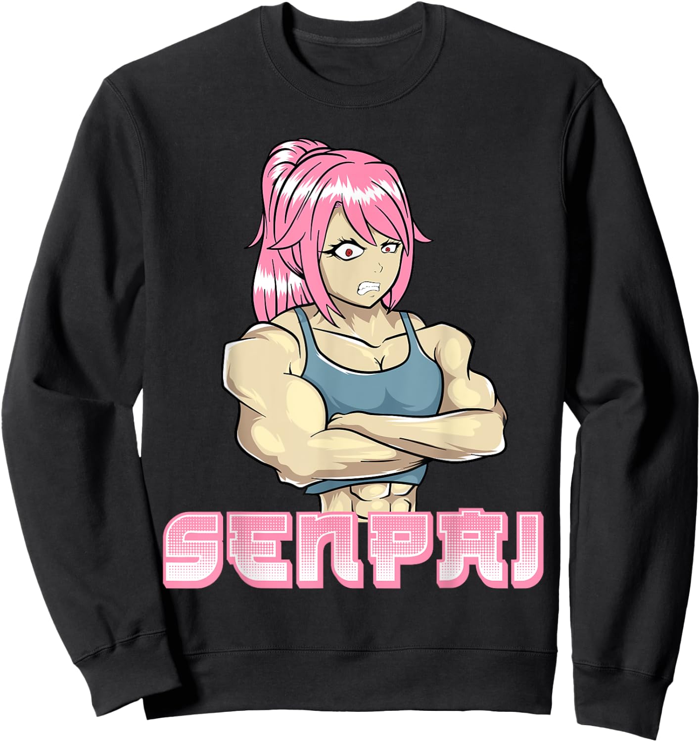 Senpai Muscle Muscular Girl Gym Workout Manga Japanese Anime Sweatshirt - Sweatshirt | Black