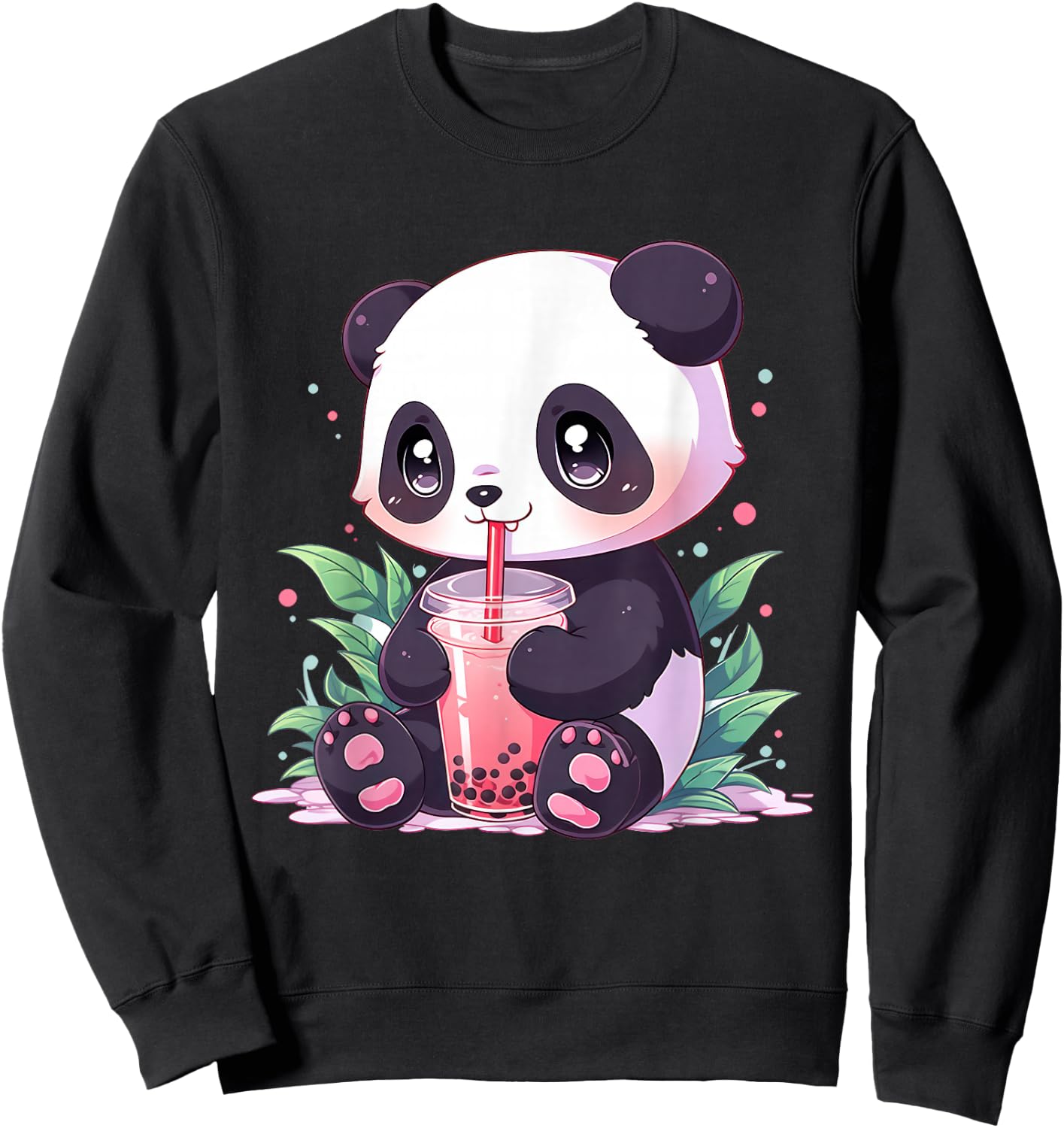 Kawaii Panda Drinking Bubble Tea Boba Lover Sweatshirt - Sweatshirt | Black