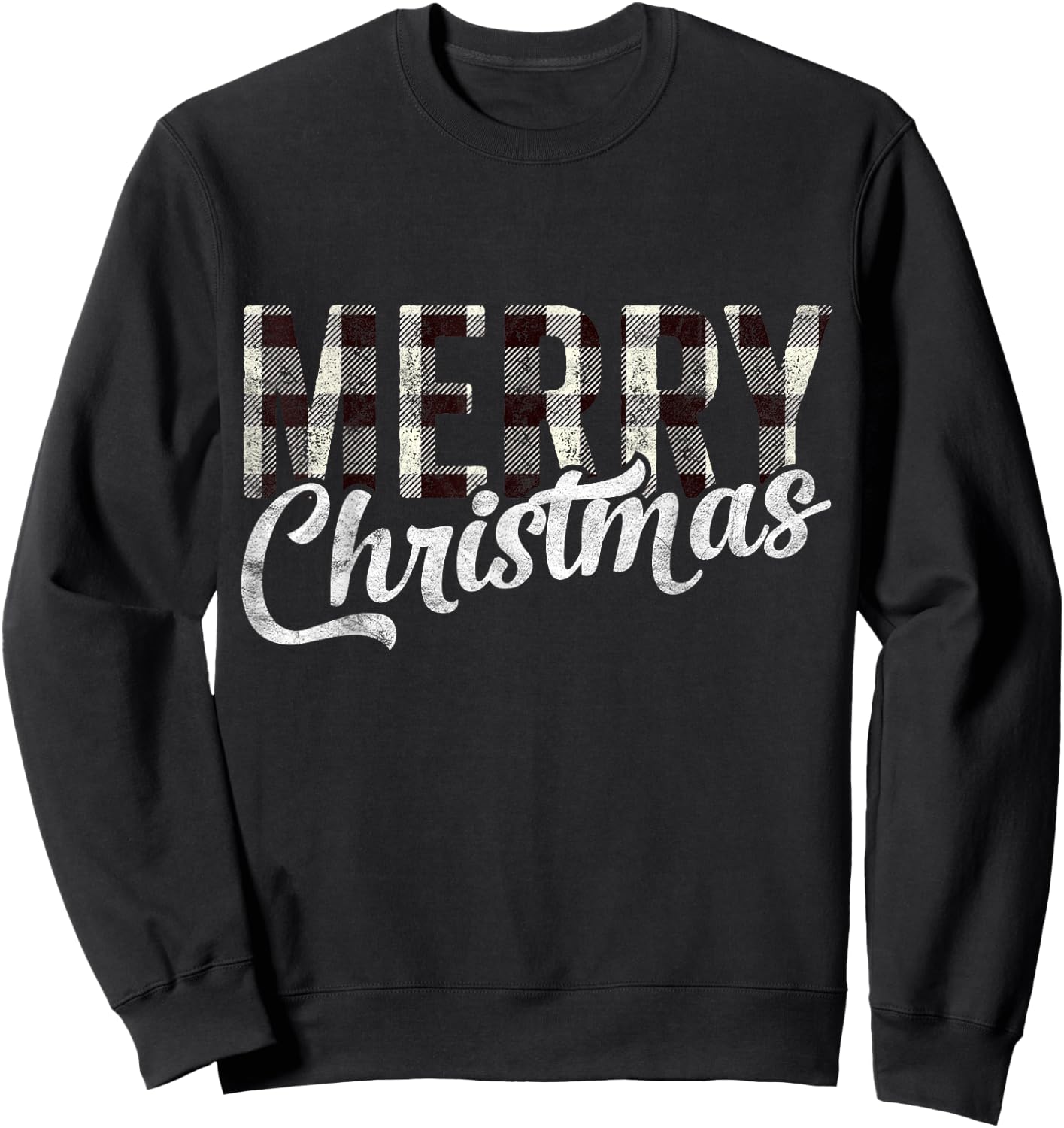 Merry Christmas Gift Funny Woman Xmas White Buffalo Plaid Sweatshirt - Sweatshirt | Black